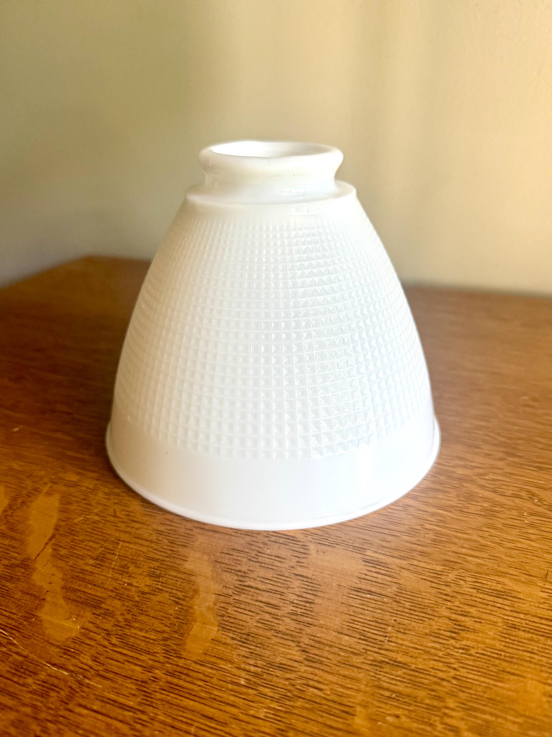 Vintage Milk Glass Lamp Shade | Corning Torchiere Diffuser | Stiffel Rembrandt Glass Shade | Small Waffle Pattern | 6"x 4 3/4"