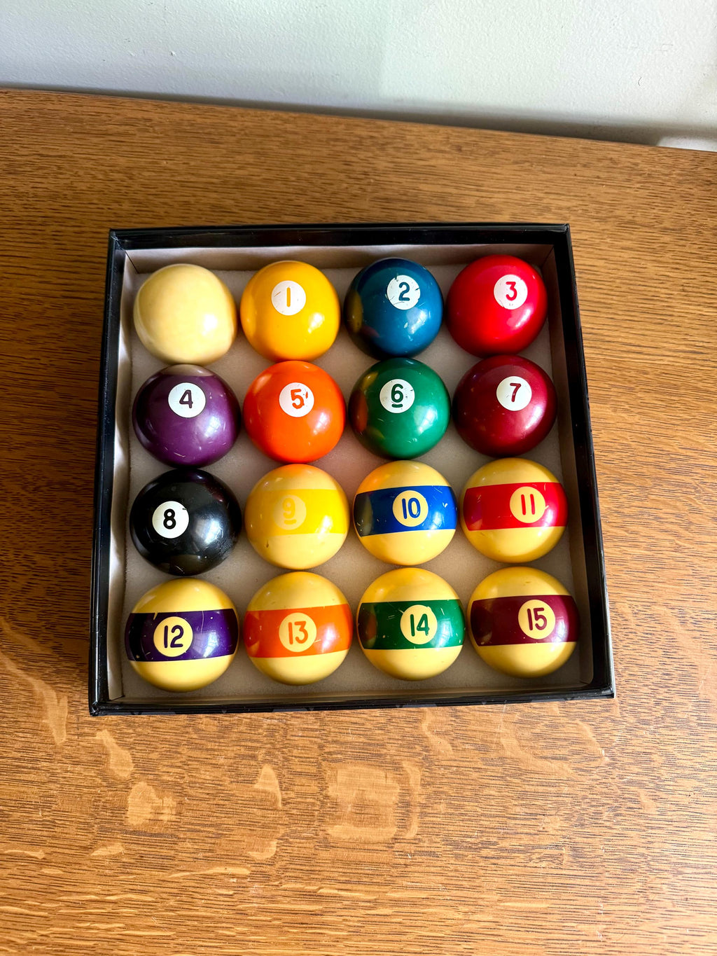 Vintage Complete Set of Broken Stripe Billiard Balls | Bakelite Pools Balls | Vintage Billiard Balls