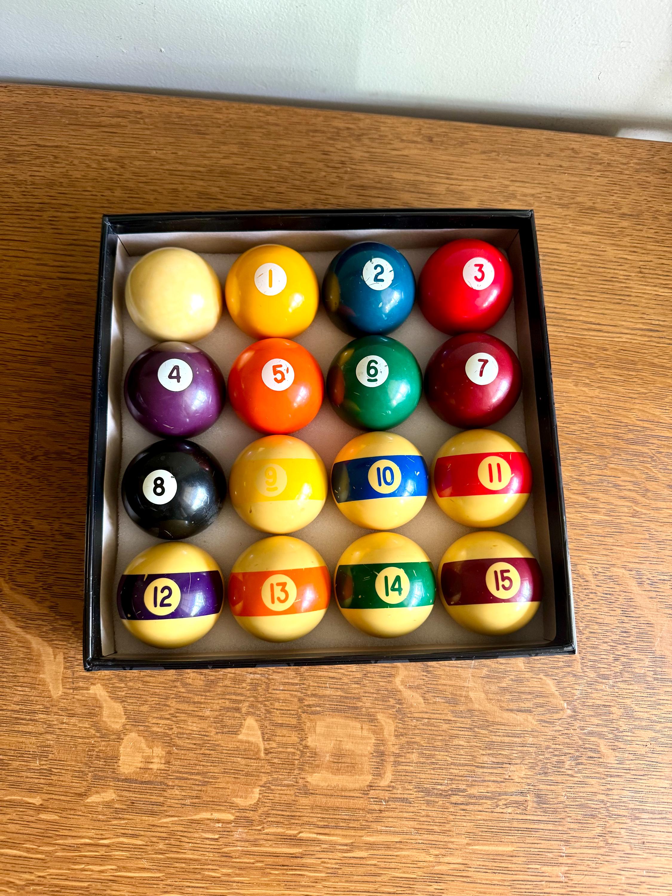 Vintage Complete Set of Broken Stripe Billiard Balls | Bakelite Pools Balls | Vintage Billiard Balls
