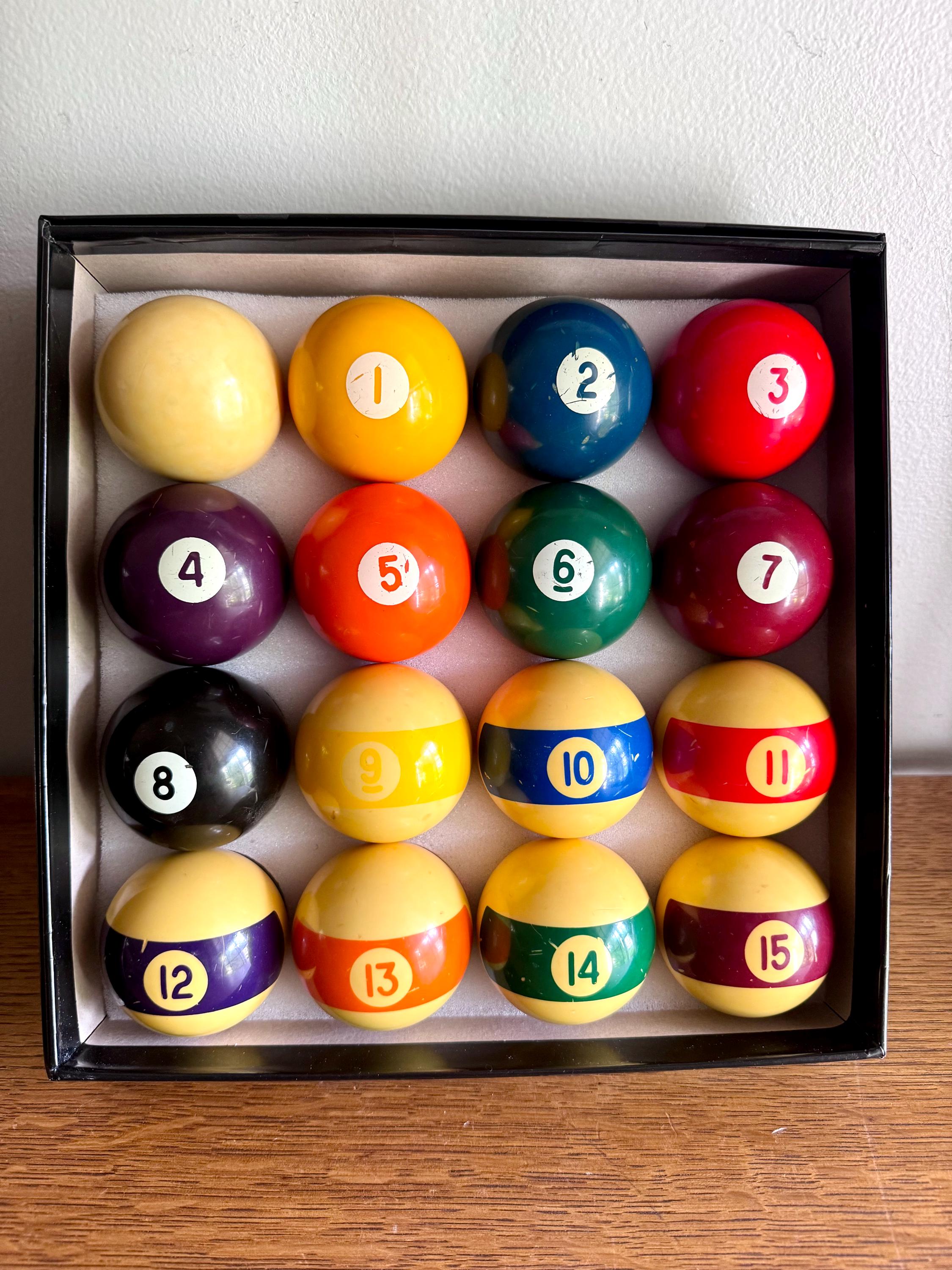 Vintage Complete Set of Broken Stripe Billiard Balls | Bakelite Pools Balls | Vintage Billiard Balls