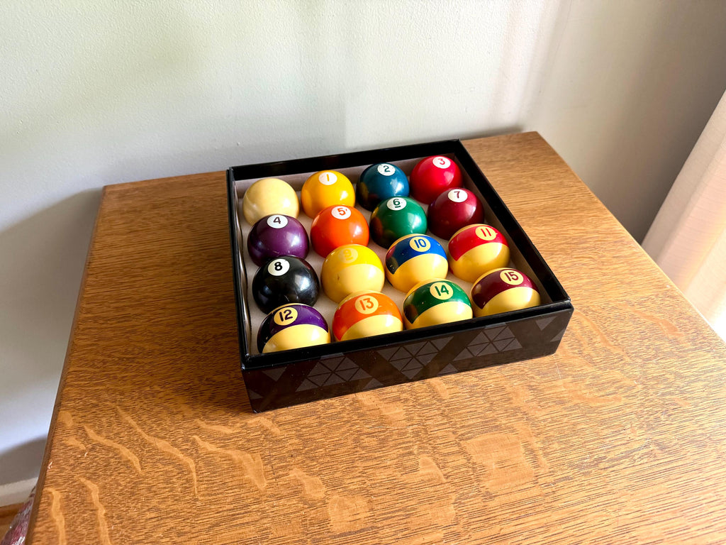 Vintage Complete Set of Broken Stripe Billiard Balls | Bakelite Pools Balls | Vintage Billiard Balls