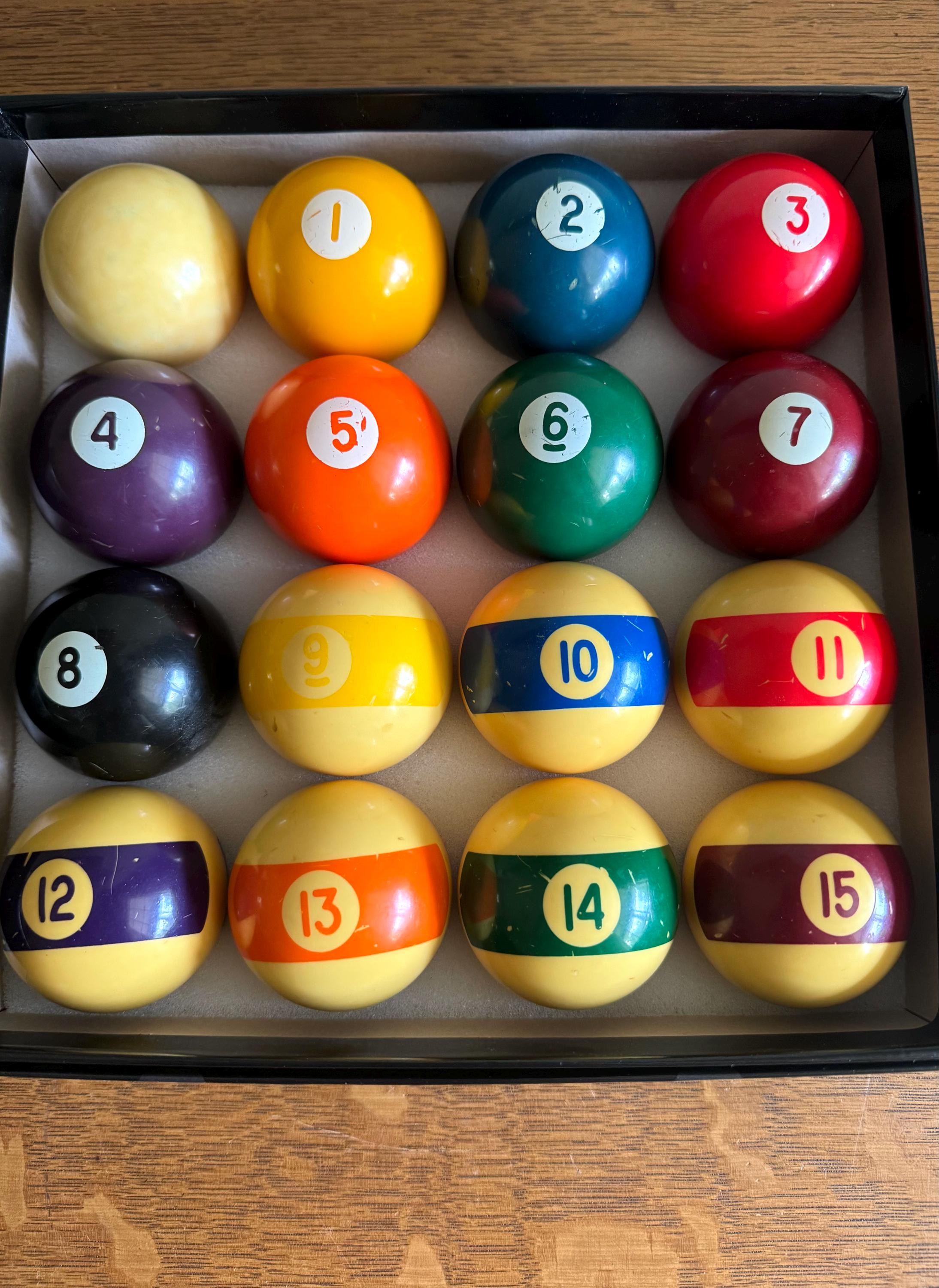 Vintage Complete Set of Broken Stripe Billiard Balls | Bakelite Pools Balls | Vintage Billiard Balls