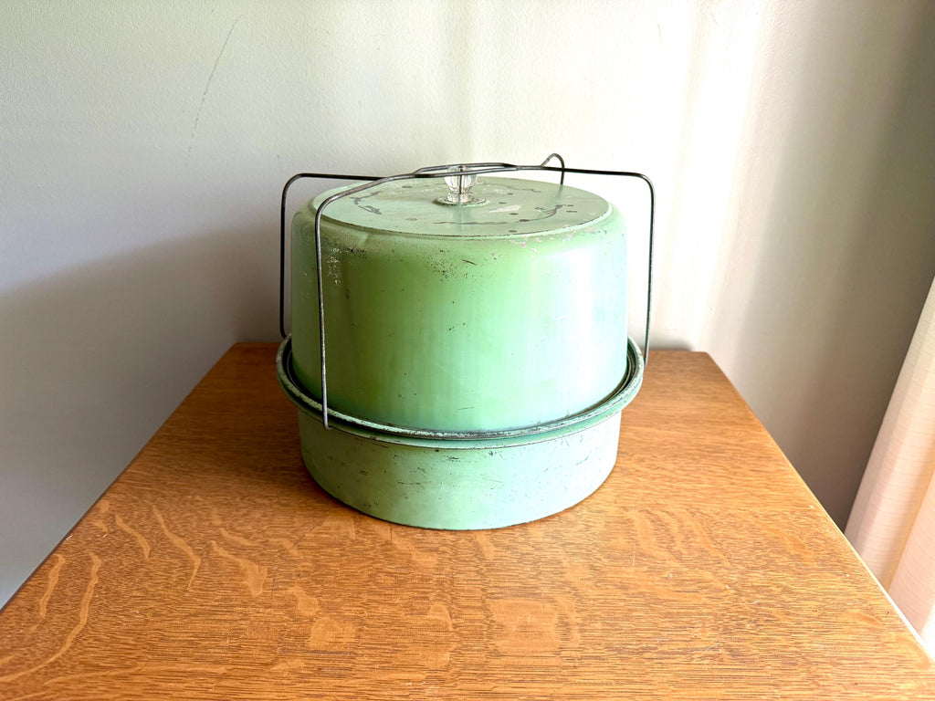 Vintage Green Floral Cake Carrier | Double Decker Cake Carrier | Green Cake and Pie Carrier | Cake Carrier Tin with 2 Compartments