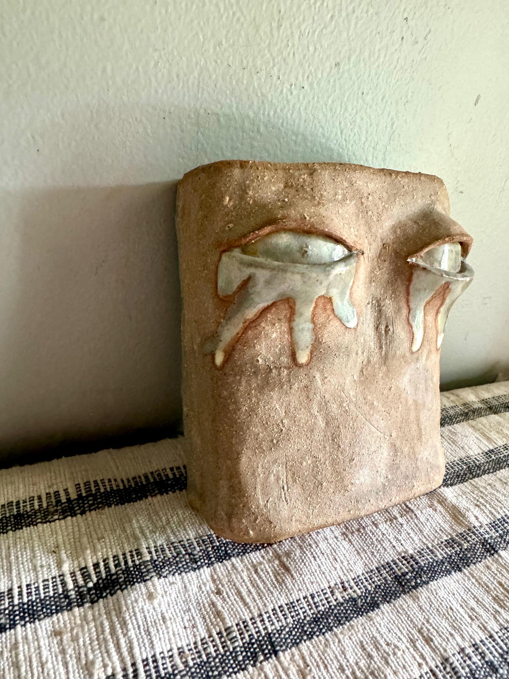 Handmade Pottery Face Wall Vase | Unique Wall Clay Face Vase | Hand Sculpted Abstract Face Vessel| Clay Wall Planter| Unique Pocket Vase Art