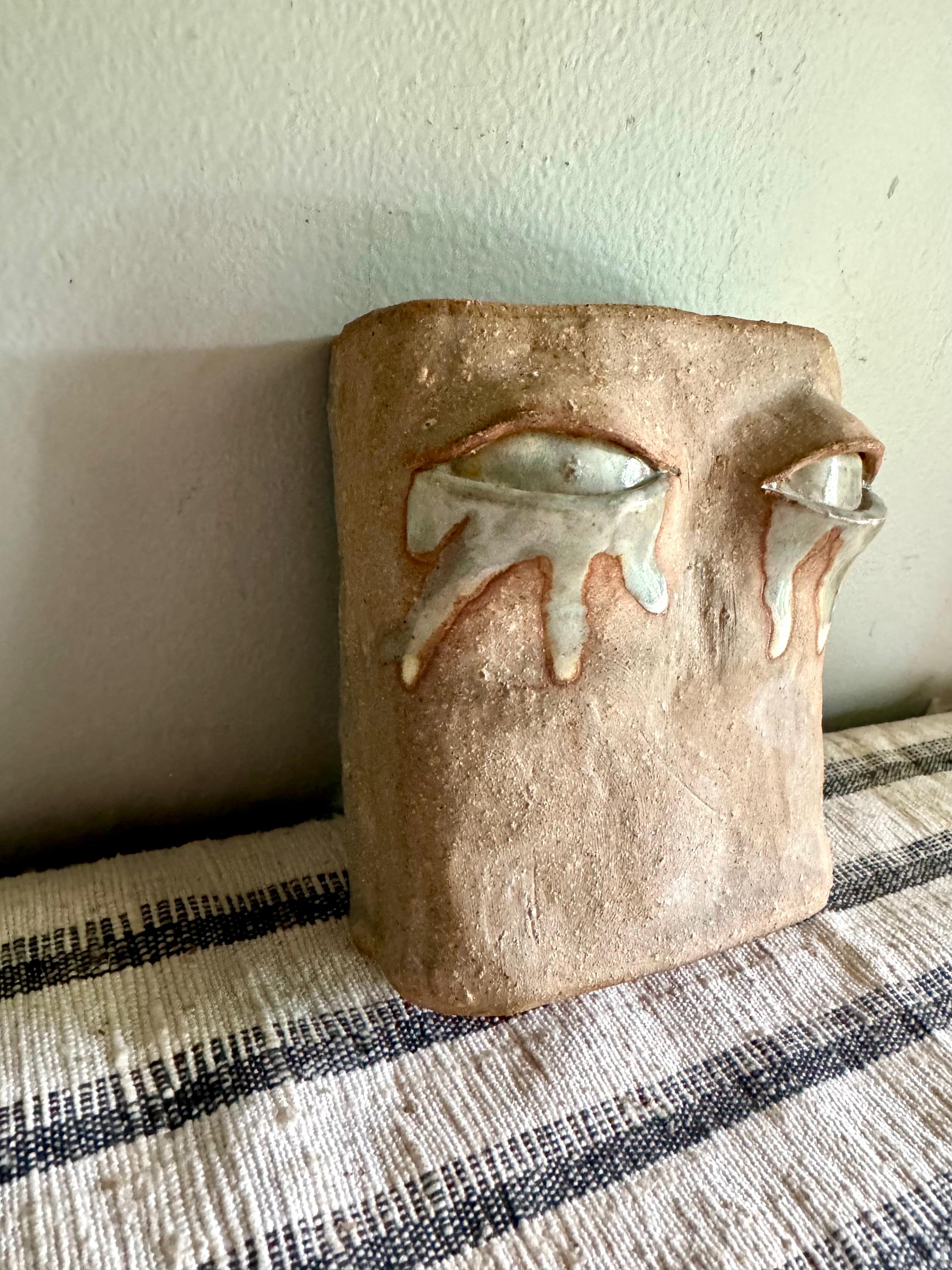 Handmade Pottery Face Wall Vase | Unique Wall Clay Face Vase | Hand Sculpted Abstract Face Vessel| Clay Wall Planter| Unique Pocket Vase Art