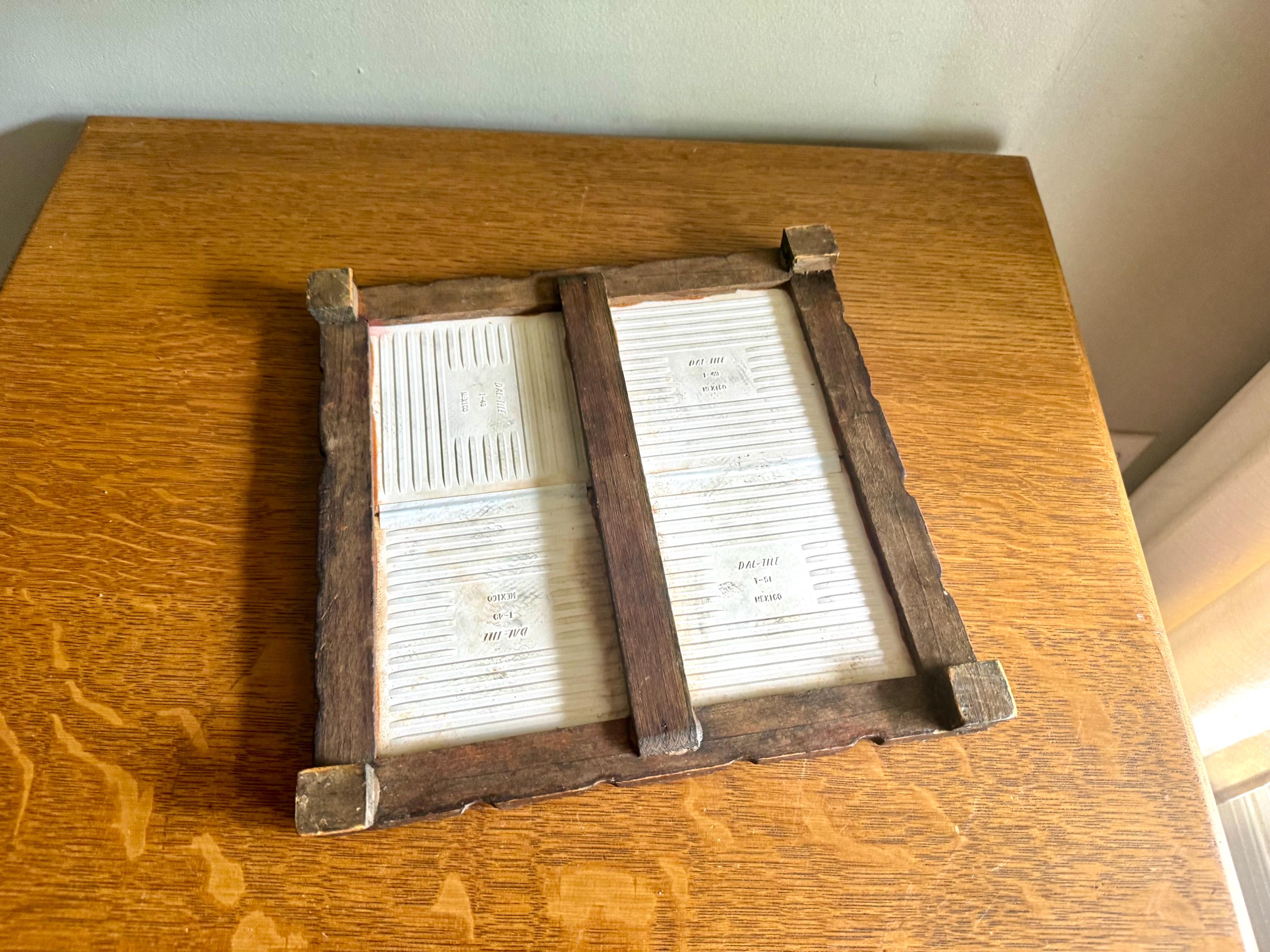 Mexican Tile Square Trivet | Vintage Dal-Tile Tile Trivet Tray | Hand Carved Wood and Mexican Tile Tray | Tile Hot Tray Stand