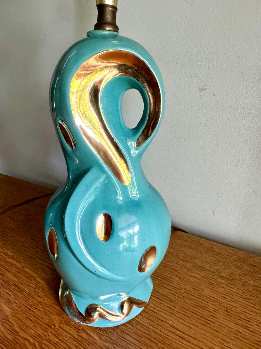 Pair of Small Mid Century Ceramic Lamp | MCM Table Lamps | Vintage Turquoise and Gold Matching Desk Lamps | Art Deco Night Stand Lamps