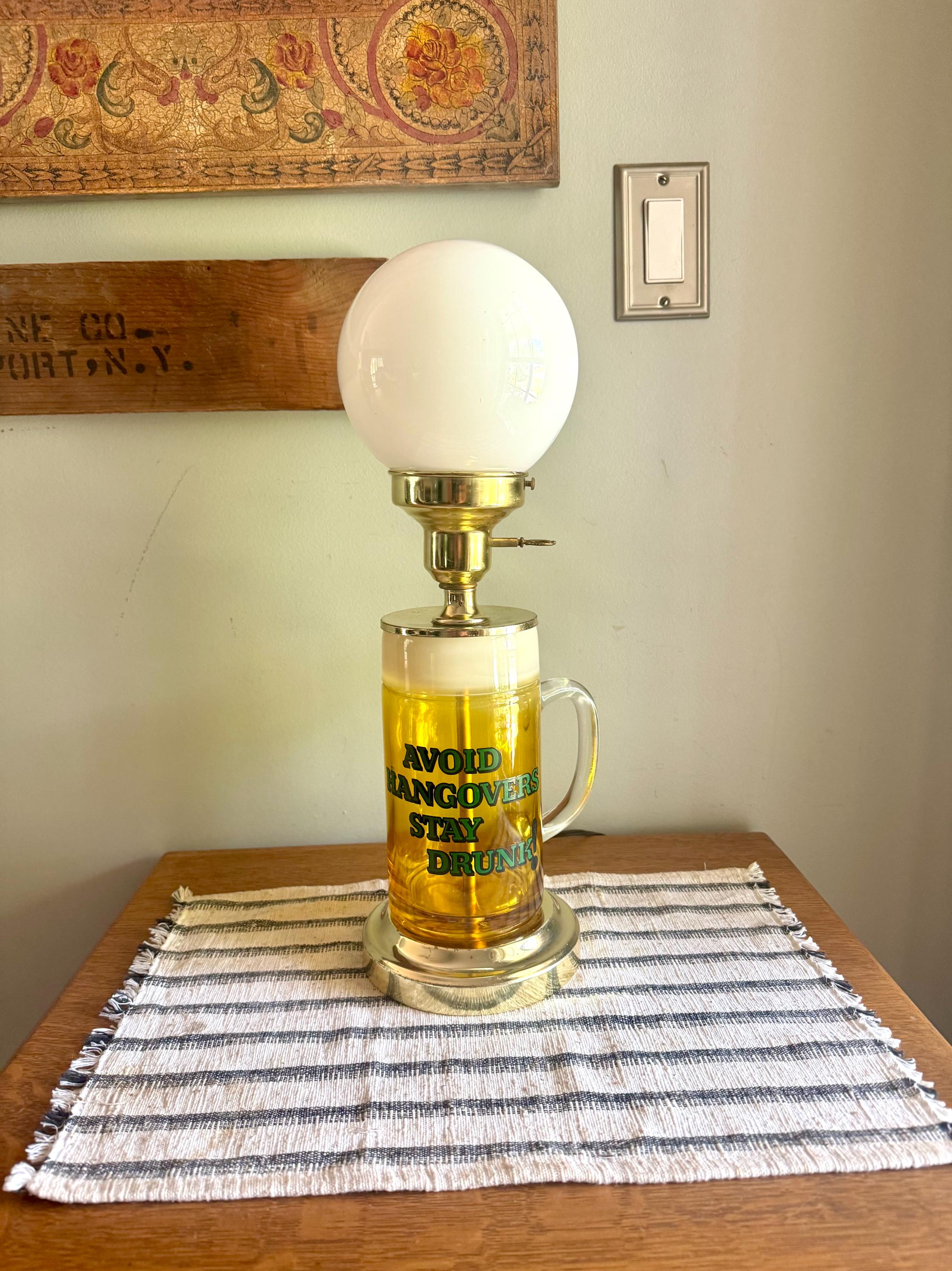 Vintage Beer Glass Lamp | "Avoid Hangovers Stay Drunk" Beer Mug Lamp | Novelty Bar Light | Beer Mug Bar Lamp | Bar Decor | Bar Globe Lamp