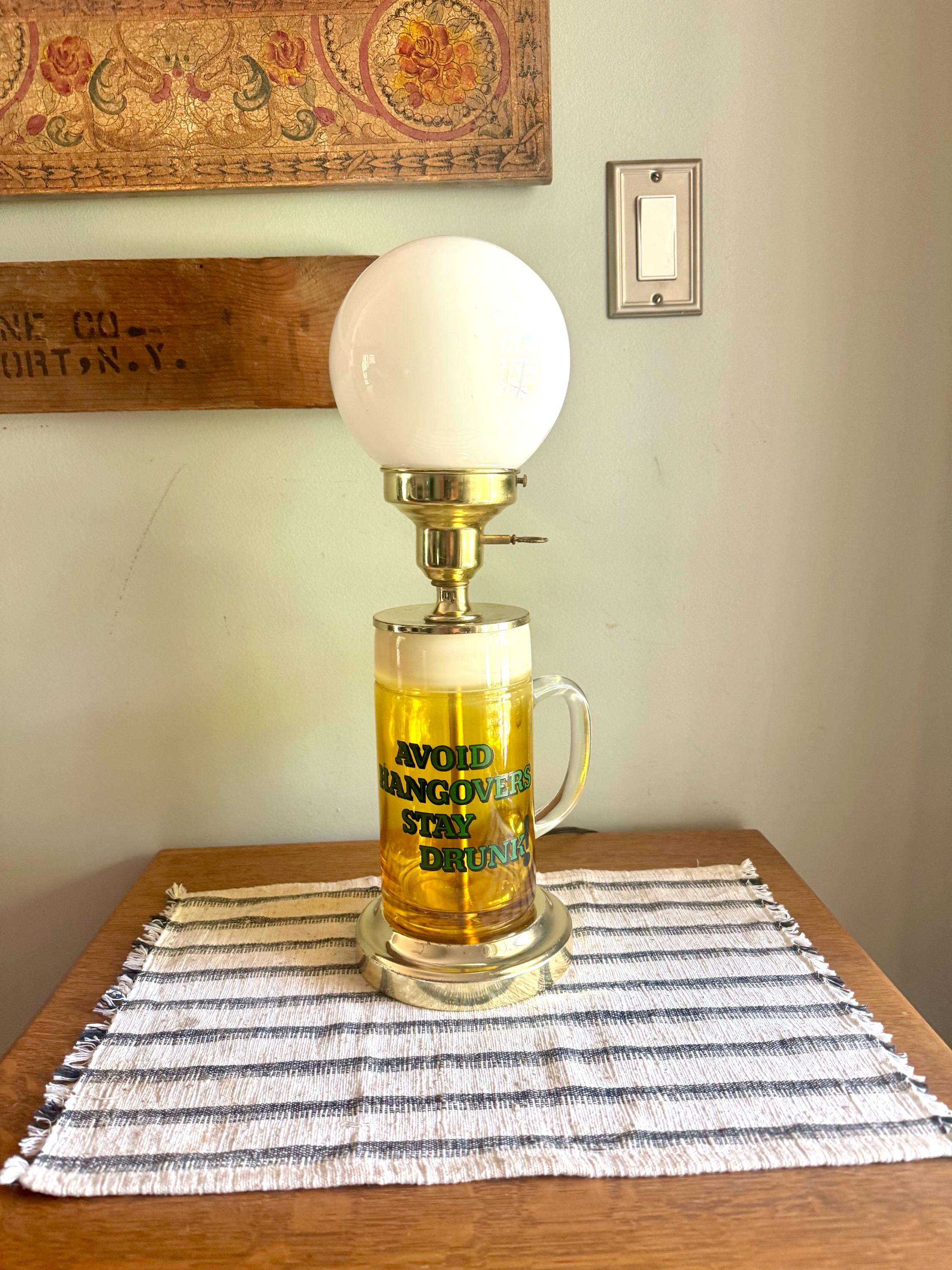 Vintage Beer Glass Lamp | "Avoid Hangovers Stay Drunk" Beer Mug Lamp | Novelty Bar Light | Beer Mug Bar Lamp | Bar Decor | Bar Globe Lamp