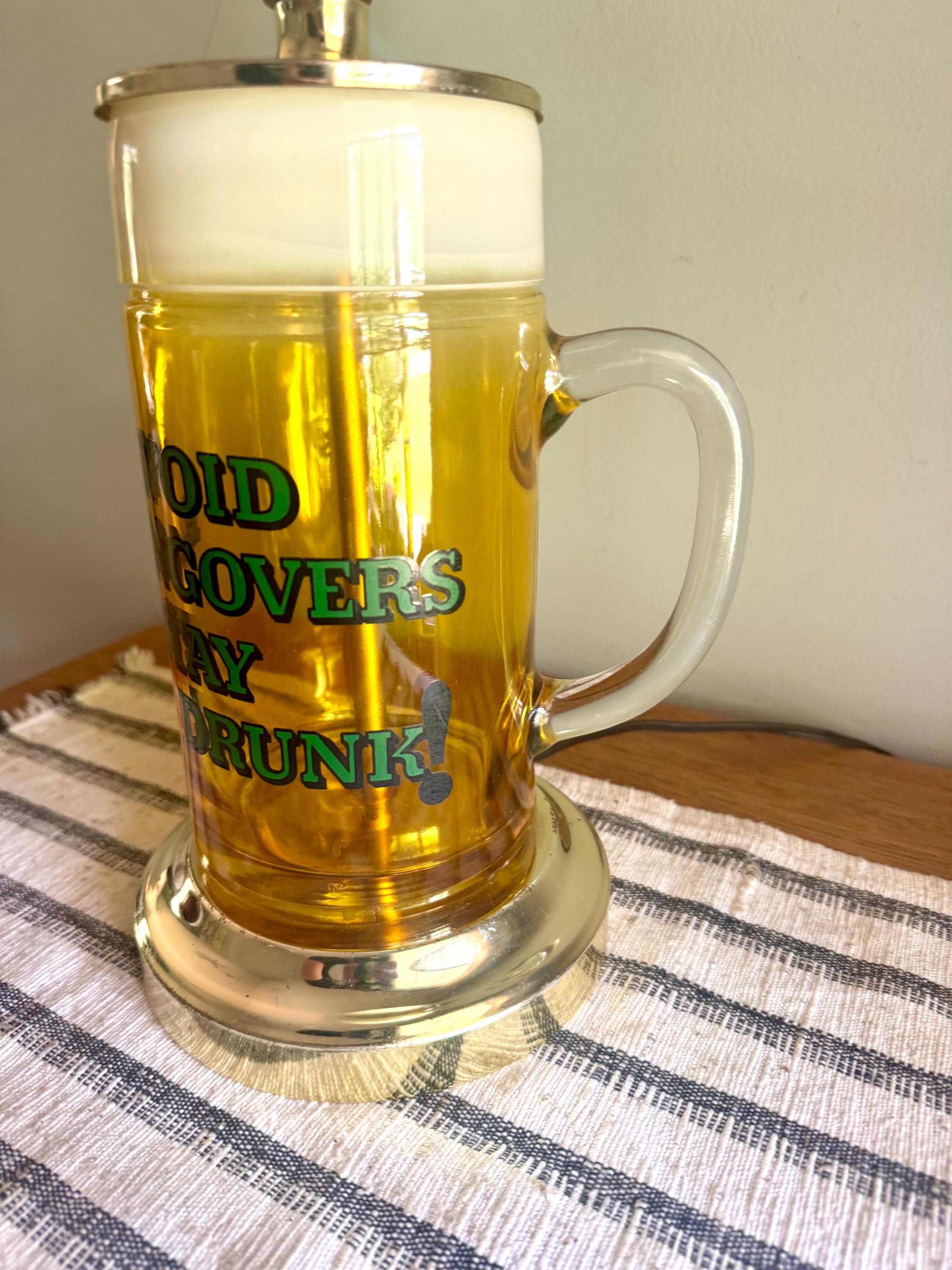 Vintage Beer Glass Lamp | "Avoid Hangovers Stay Drunk" Beer Mug Lamp | Novelty Bar Light | Beer Mug Bar Lamp | Bar Decor | Bar Globe Lamp