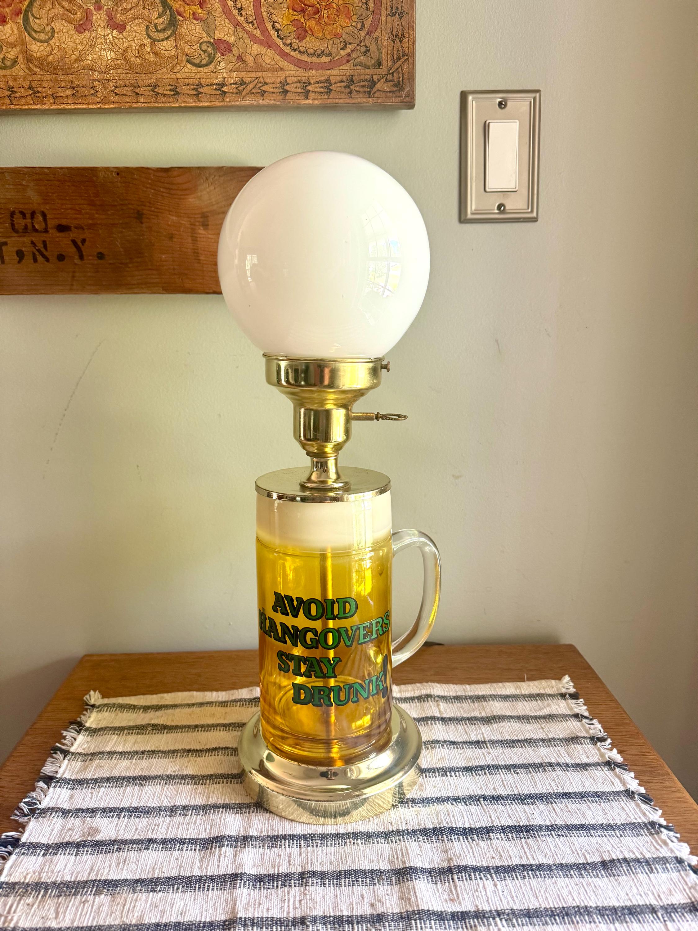 Vintage Beer Glass Lamp | "Avoid Hangovers Stay Drunk" Beer Mug Lamp | Novelty Bar Light | Beer Mug Bar Lamp | Bar Decor | Bar Globe Lamp