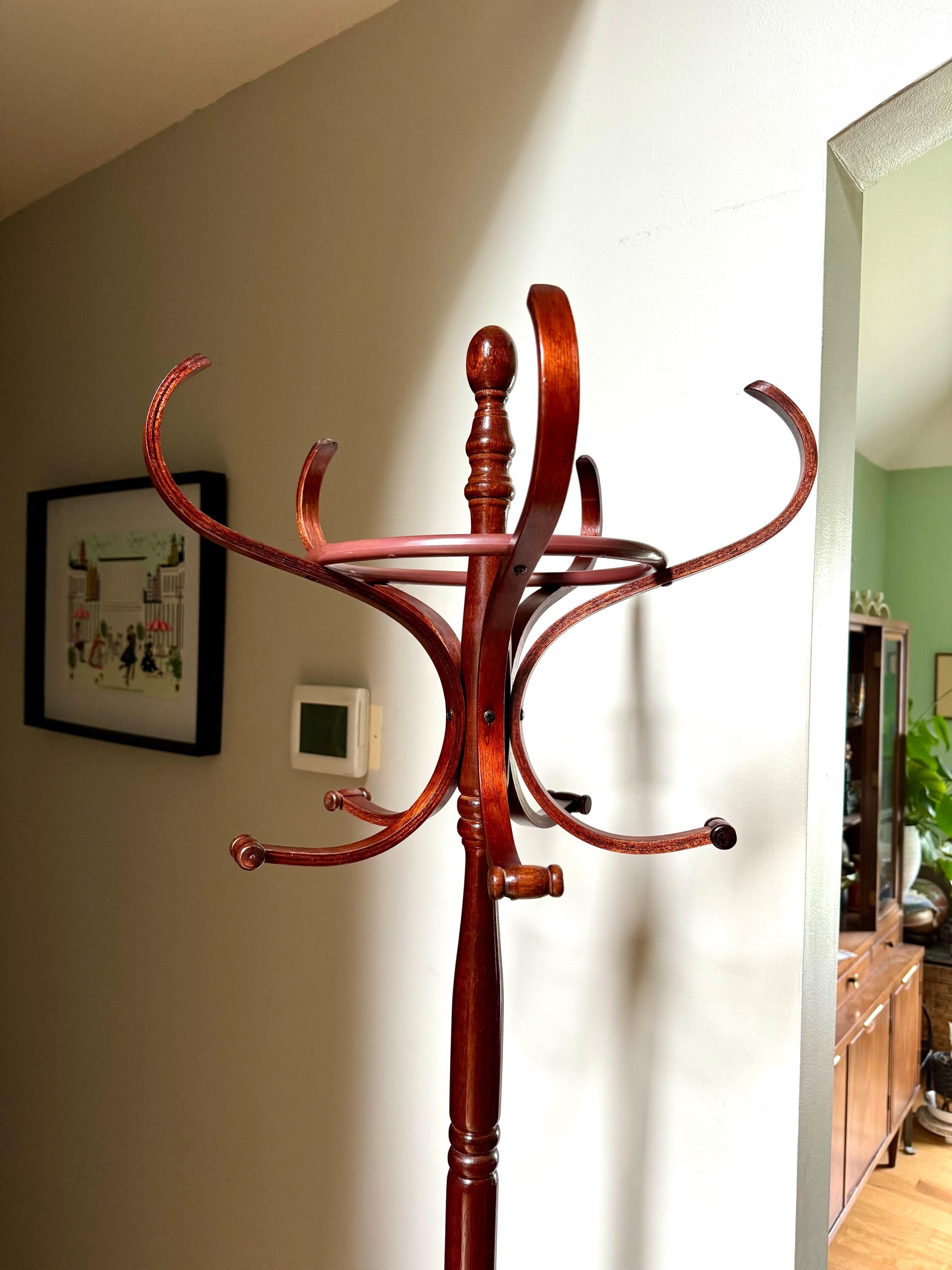 Vtg Thonet Style Bentwood Coat Rack | Bent Wood Hall Tree Coat Rack | Wooden French Style Hat/Coat Rack | Unique Coat Rack