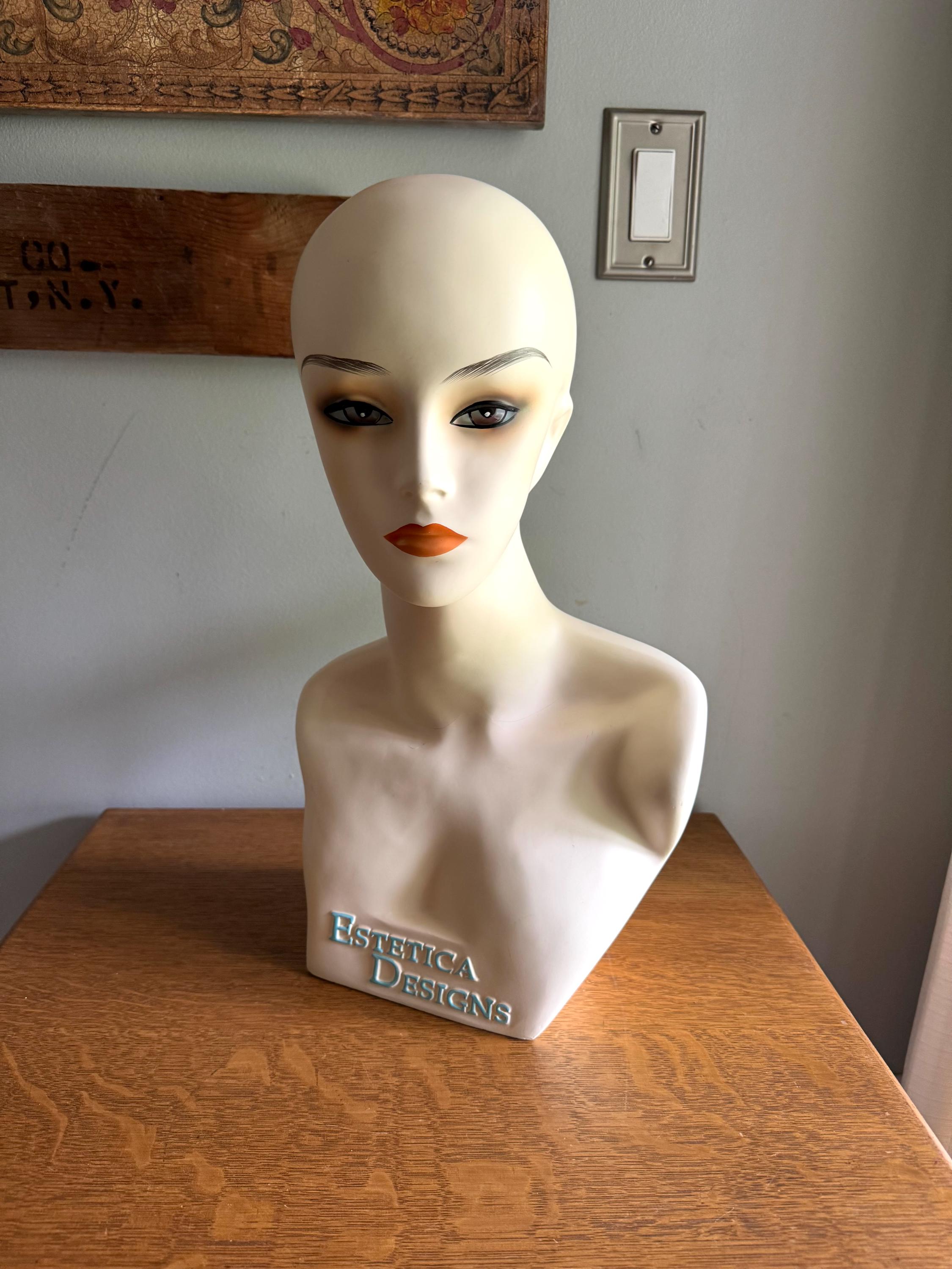 Vintage Estetica Designs Mannequin Head  | Hand Painted Mannequin Bust | Lady Mannequin Head Wig Display | Art Deco Mannequin Shop Display