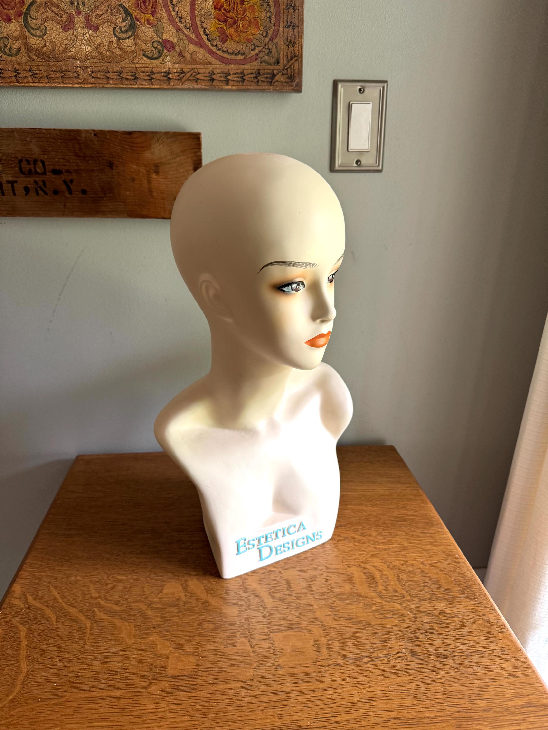 Vintage Estetica Designs Mannequin Head  | Hand Painted Mannequin Bust | Lady Mannequin Head Wig Display | Art Deco Mannequin Shop Display