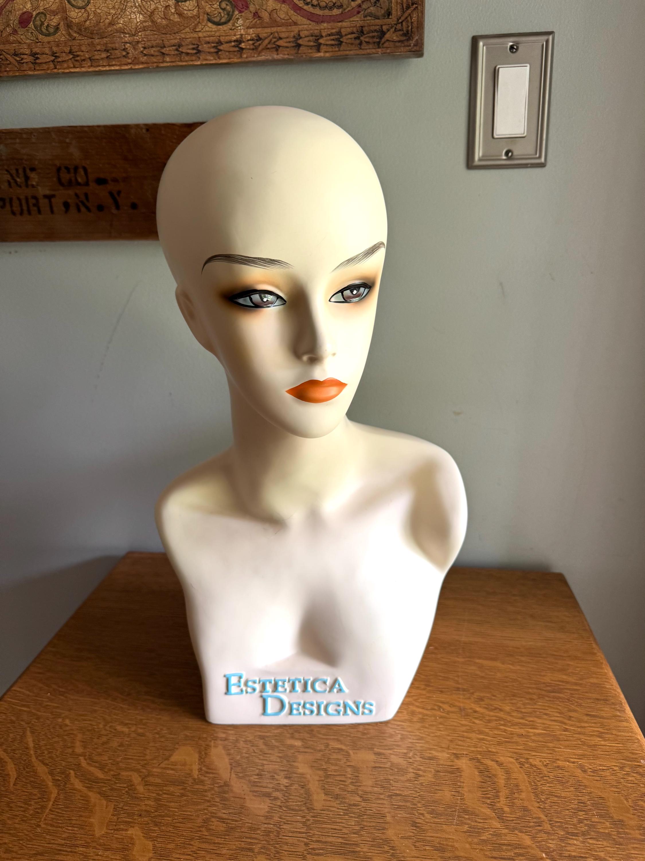 Vintage Estetica Designs Mannequin Head  | Hand Painted Mannequin Bust | Lady Mannequin Head Wig Display | Art Deco Mannequin Shop Display