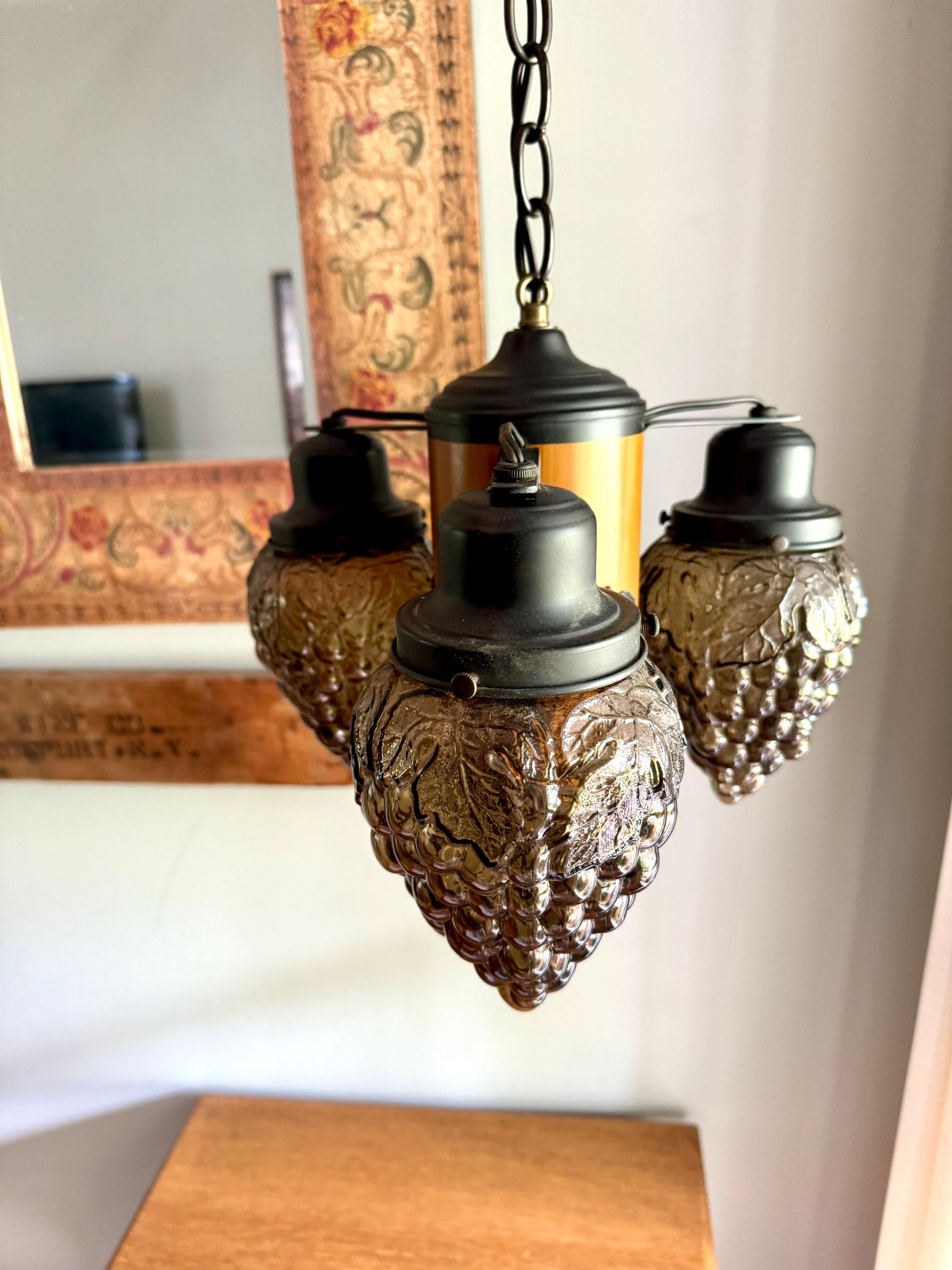 Vintage Grape Cluster Glass Globe Chandelier | 3 Bulb Pendant Lamp | Vineyard Themed Chandelier Lamp | Winery Decor Chandelier Lamp