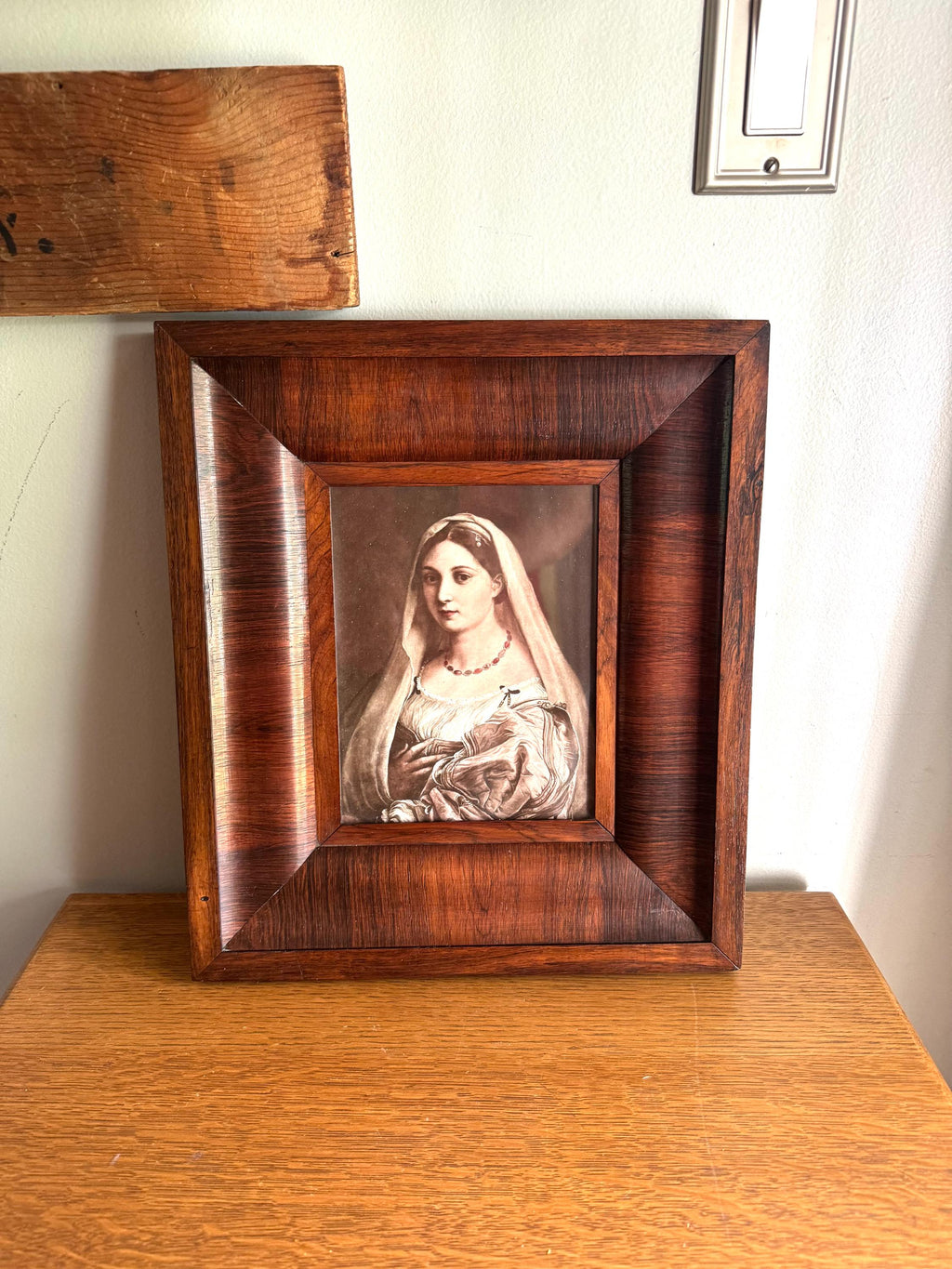 Raphael's "La Donna Velata" Print In Wood Frame | Vtg Donna Veleta Renaissance Print In Wood Frame | Antique Wood Frame with Raphael Print