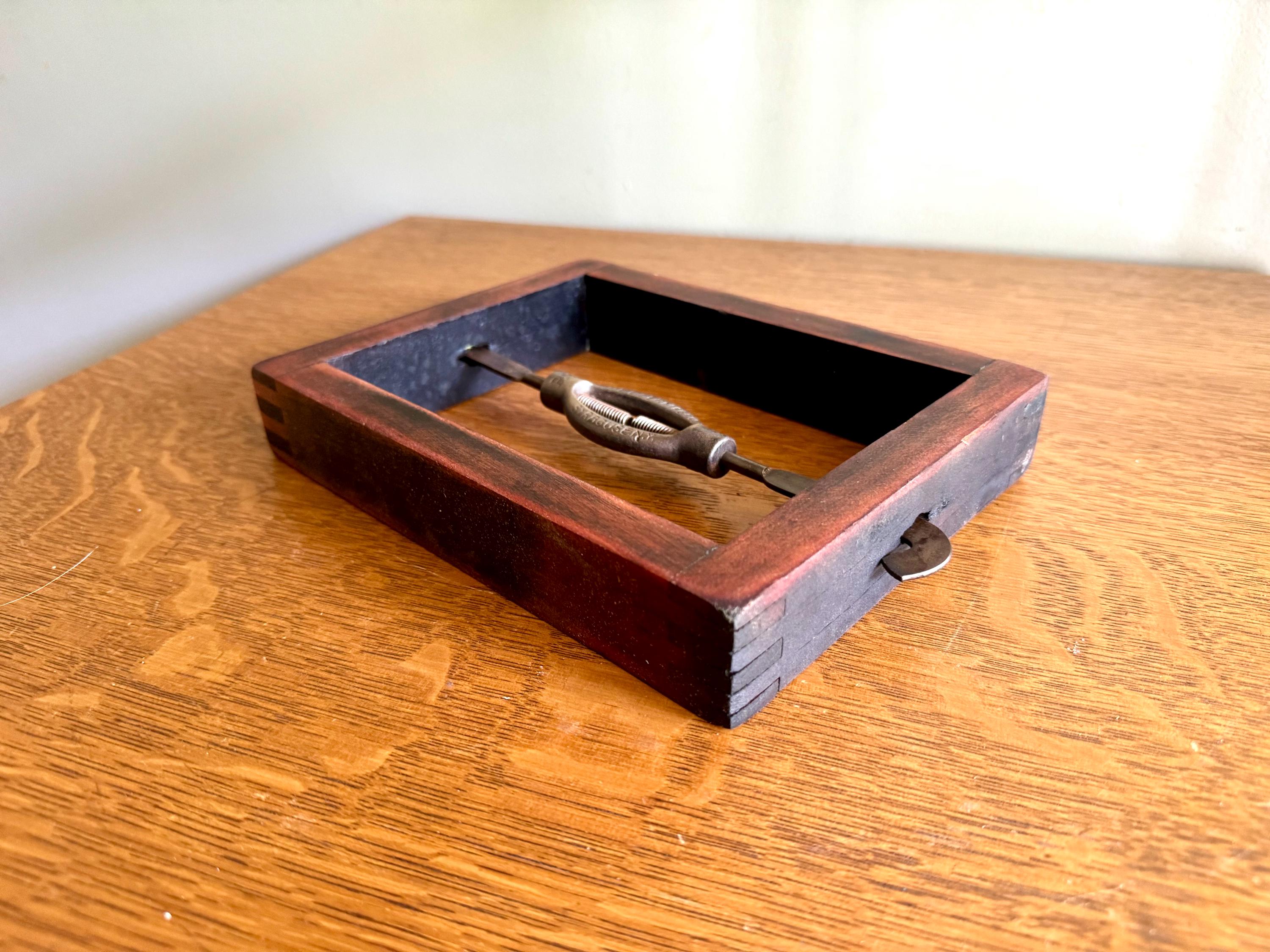 Antique Deboer Mfg. Bed Rail Clamp Block | Deboer Dovetailed Wood Block Clamp | Primitive Bed Frame Tightener | Stamped Bedstead Turnbuckle