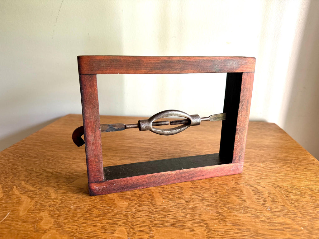 Antique Deboer Mfg. Bed Rail Clamp Block | Deboer Dovetailed Wood Block Clamp | Primitive Bed Frame Tightener | Stamped Bedstead Turnbuckle