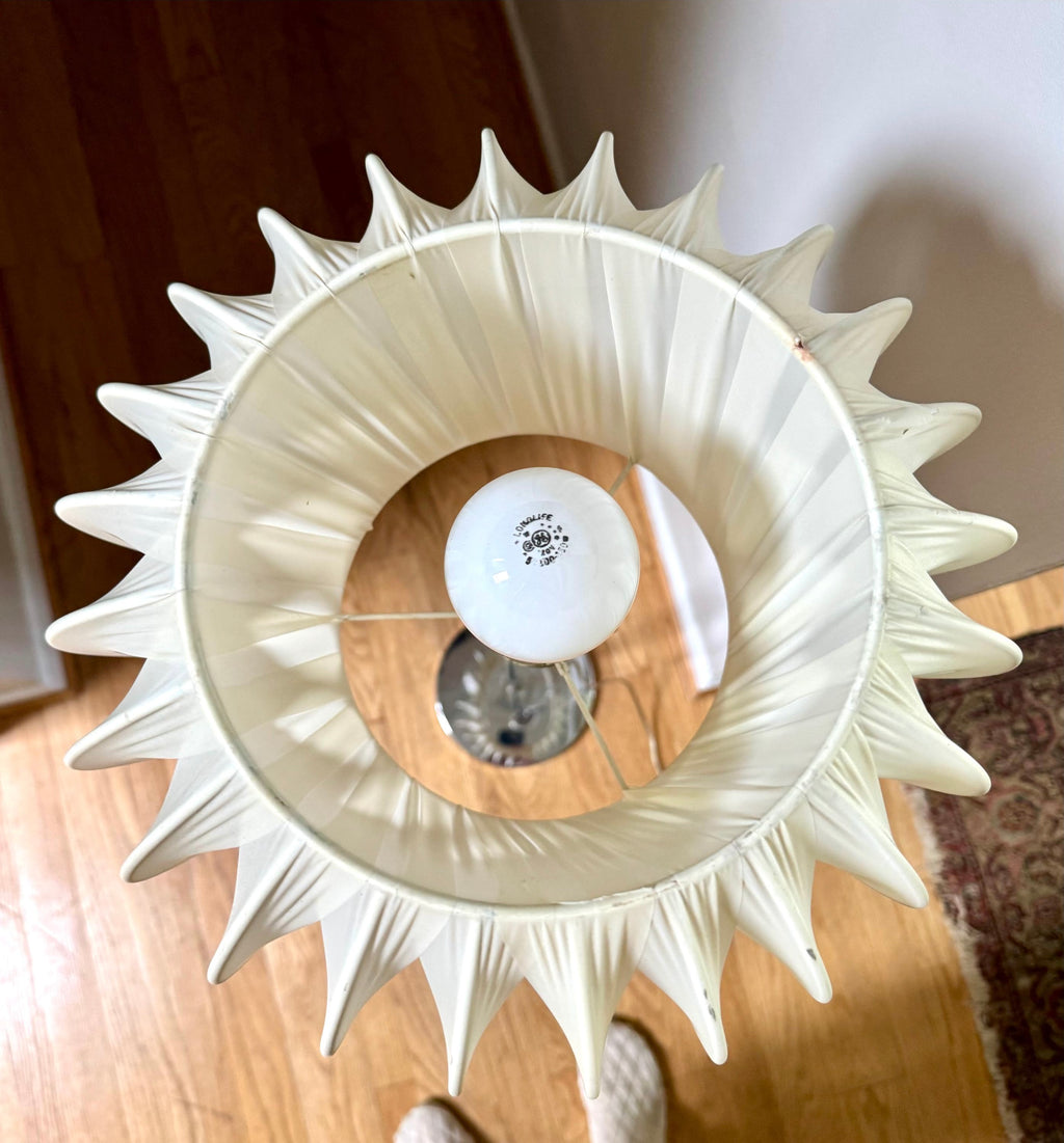 Vintage Mid Century Modern Adjustable Pleated Ribbon Shade Lamp | Pleated Drum Shade Adjustable Floor Lamp | Cloth Shade MCM Floor Lamp