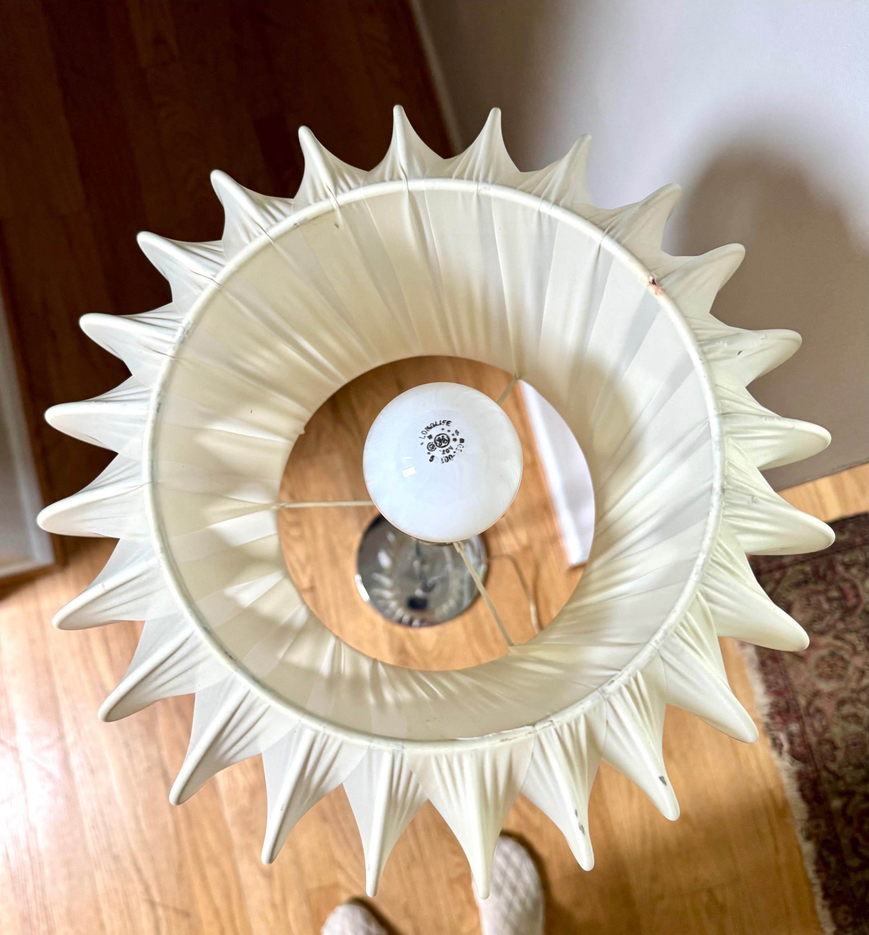 Vintage Mid Century Modern Adjustable Pleated Ribbon Shade Lamp | Pleated Drum Shade Adjustable Floor Lamp | Cloth Shade MCM Floor Lamp