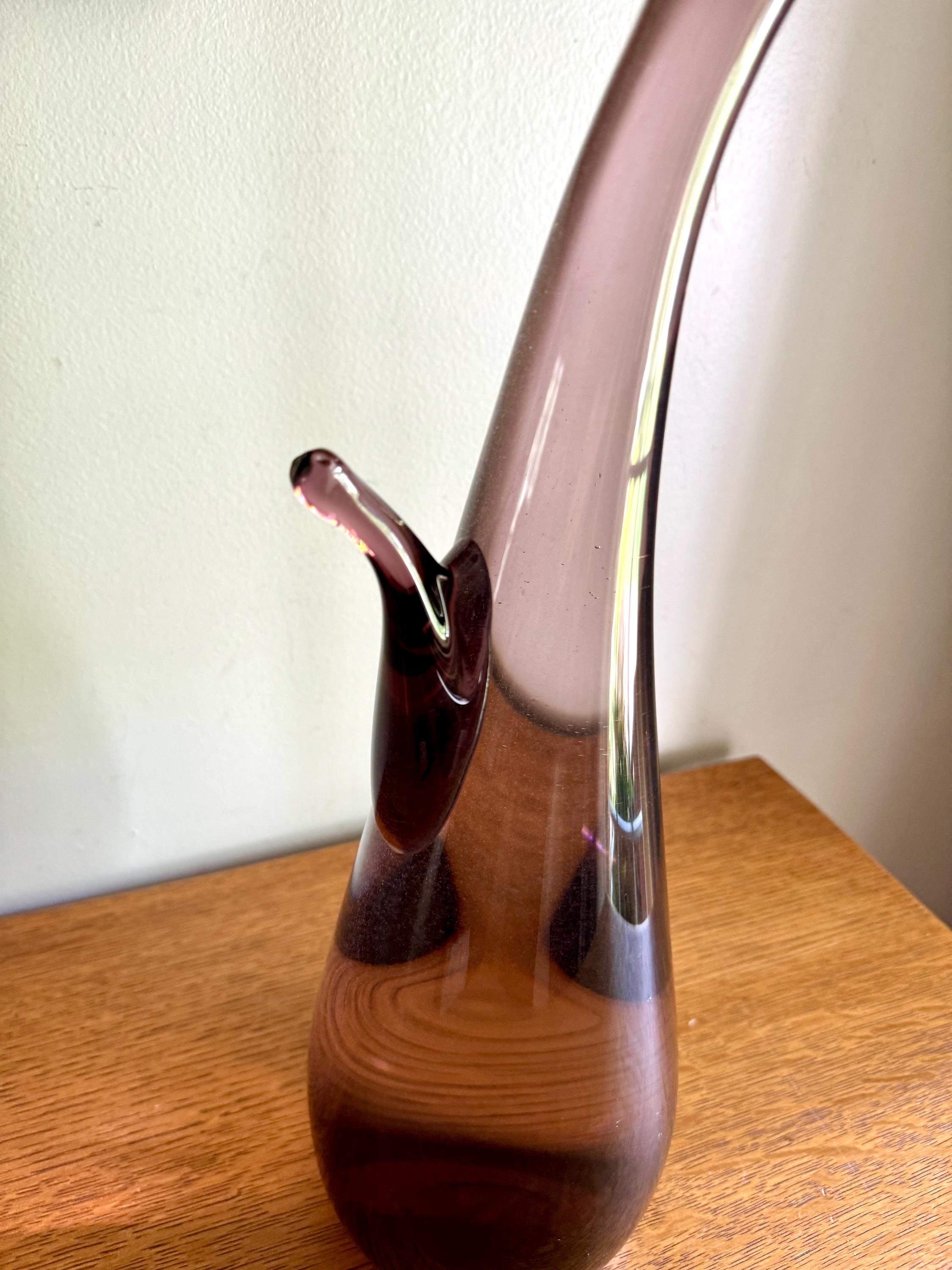 Large Amethyst Bent Glass Bottle | Unique Deep Purple Italian Glass Decanter | 16" Tall Genie Bottle Amethyst Bohemian Style Bottle