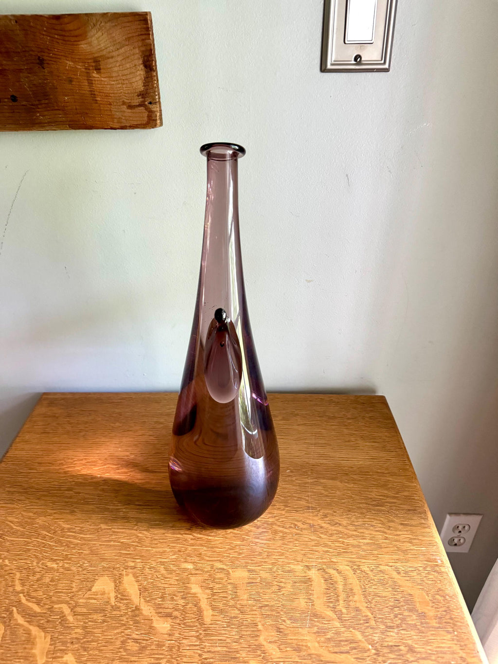 Large Amethyst Bent Glass Bottle | Unique Deep Purple Italian Glass Decanter | 16" Tall Genie Bottle Amethyst Bohemian Style Bottle