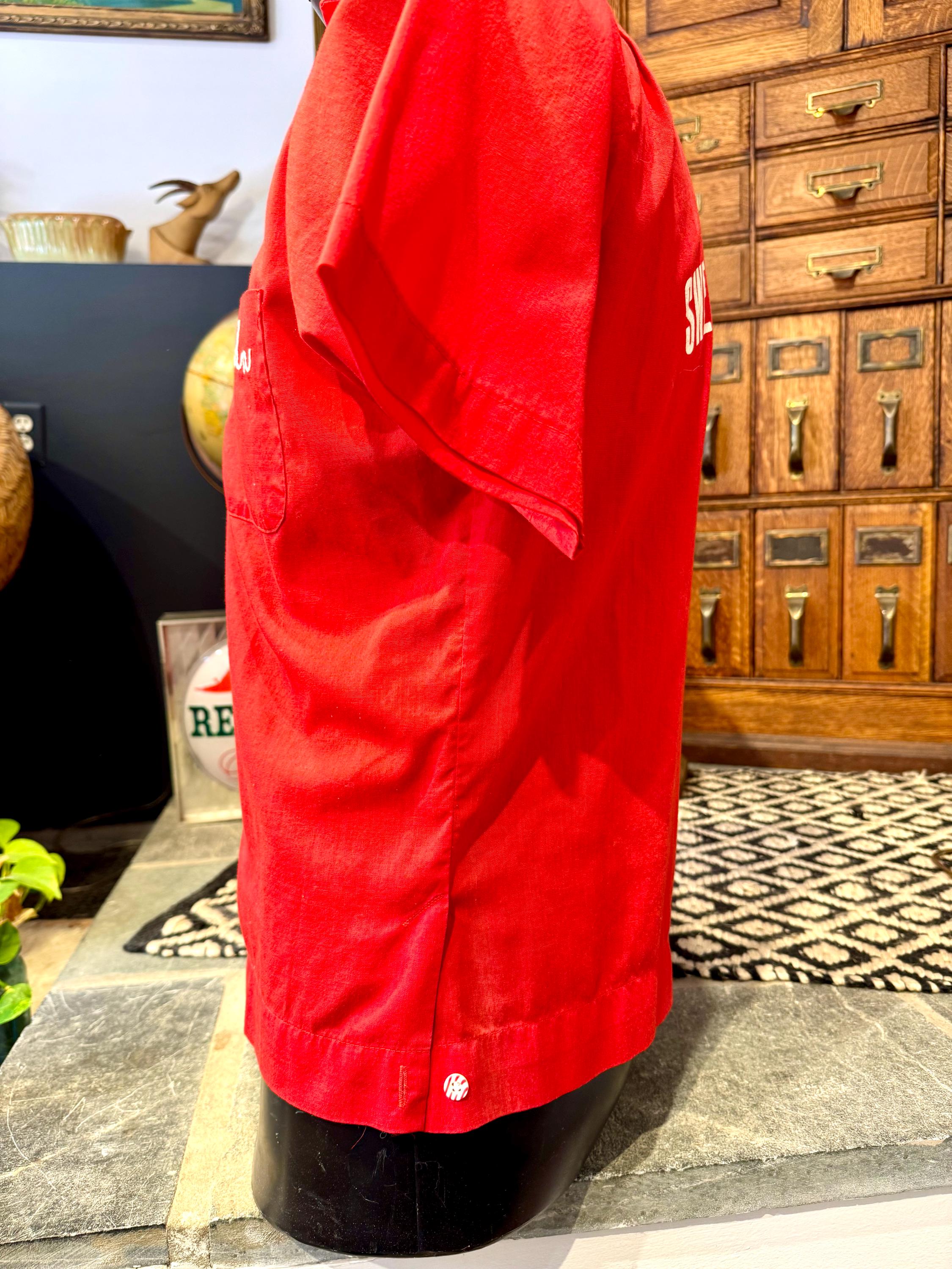 Vtg Embroidered Bowling Club Shirt | Red and White 50's Bowling Shirt | King Louie Bowling Shirt (M) John's Shirt | Chain Stitched Shirt