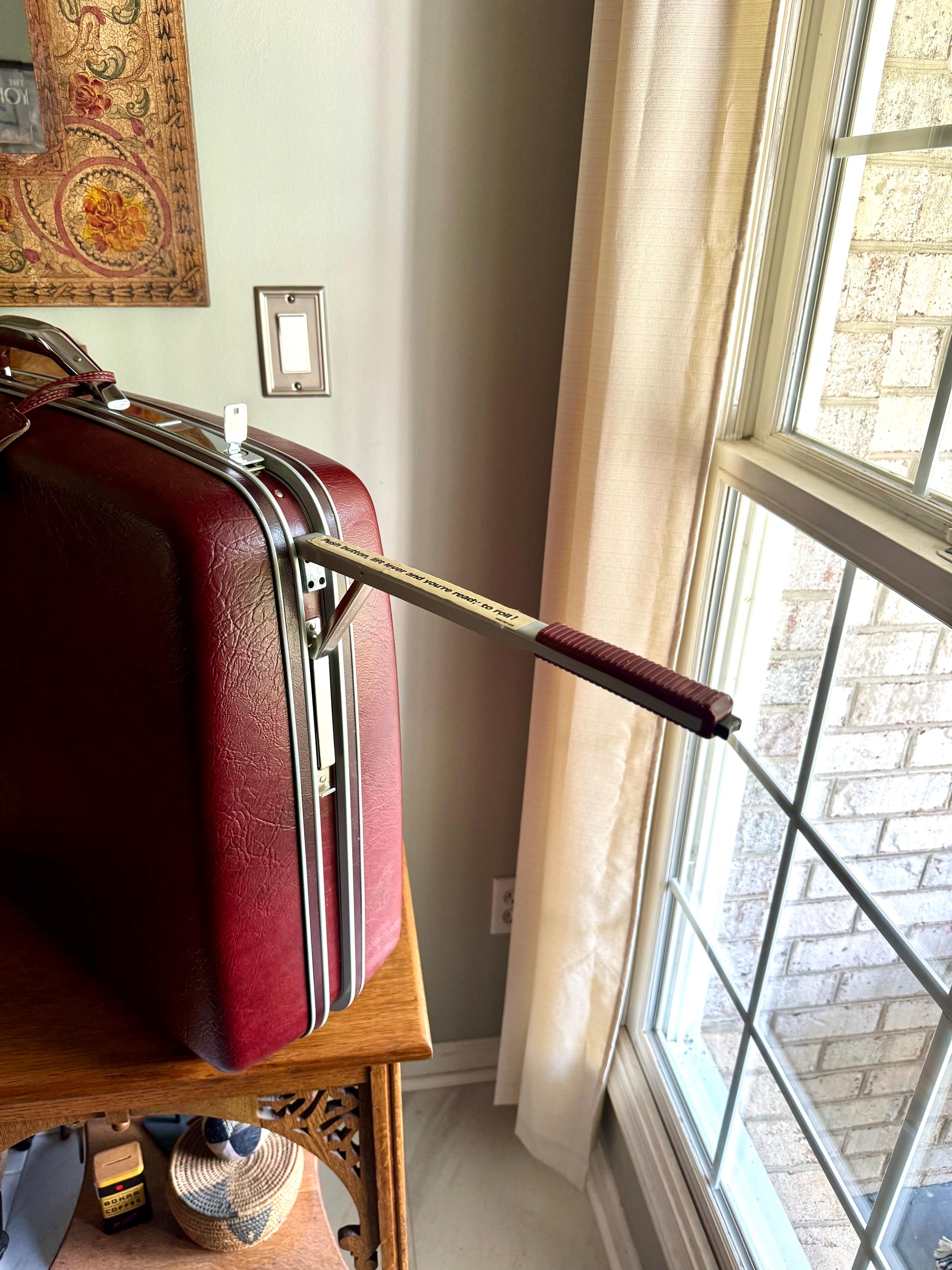 Samsonite Hardshell Suitcase with Key | 70's Retro Luggage | Large Maroon Hard Case Suitcase on Wheels | Rolling Mid Century Luggage