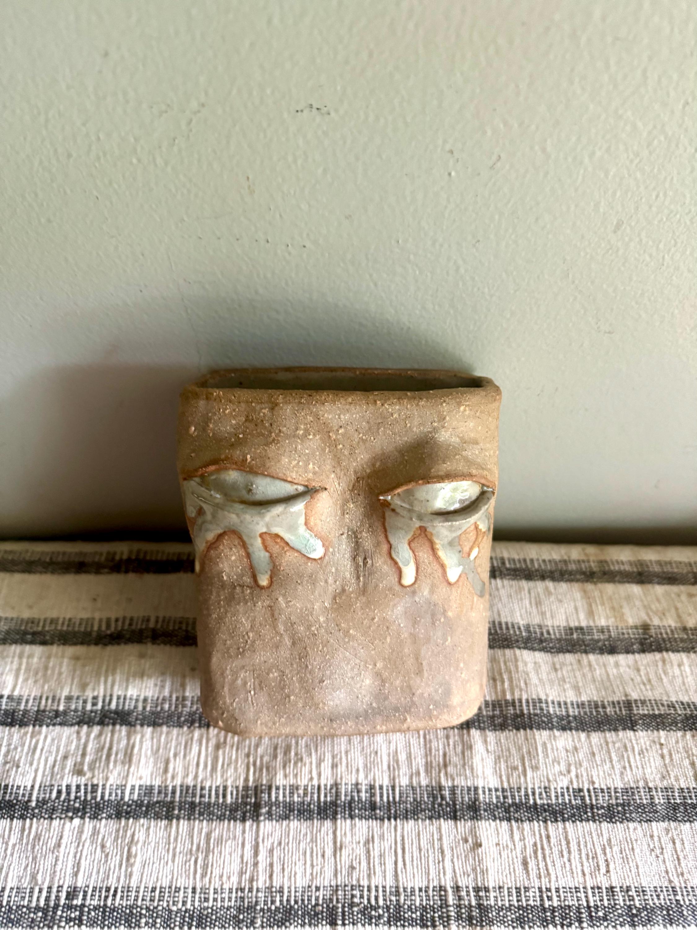 Handmade Pottery Face Wall Vase | Unique Wall Clay Face Vase | Hand Sculpted Abstract Face Vessel| Clay Wall Planter| Unique Pocket Vase Art