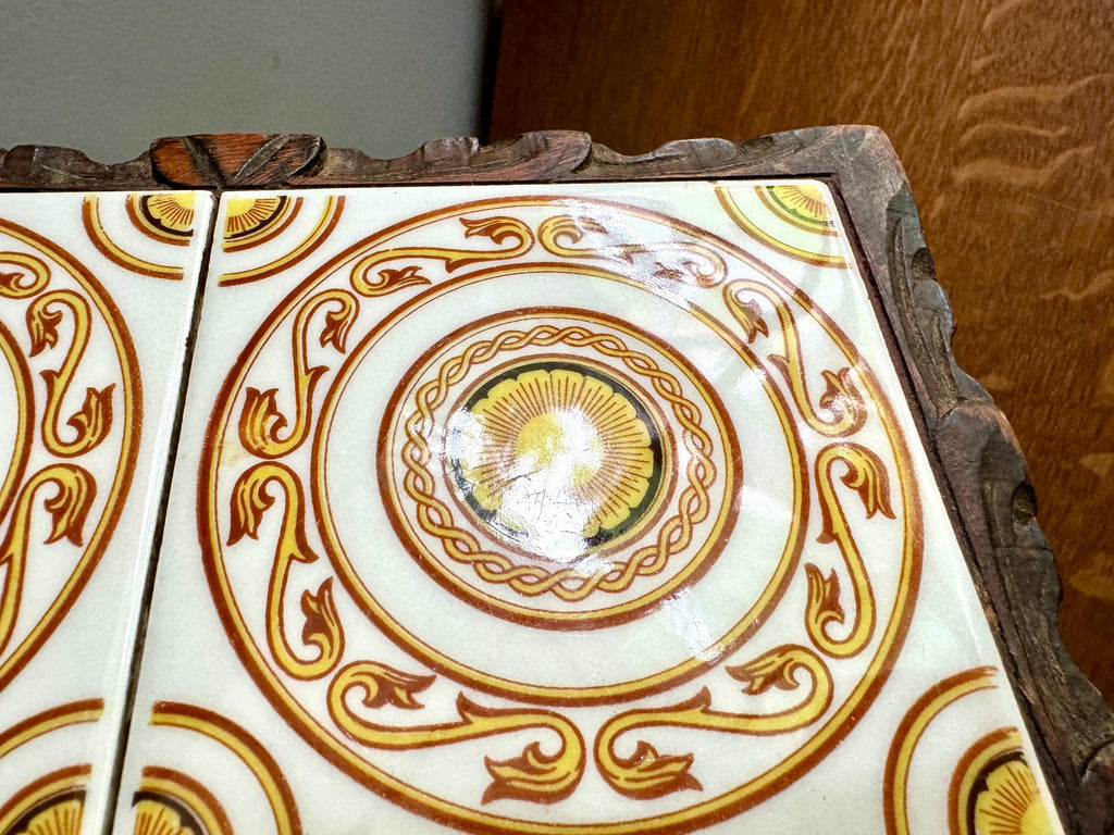 Mexican Tile Square Trivet | Vintage Dal-Tile Tile Trivet Tray | Hand Carved Wood and Mexican Tile Tray | Tile Hot Tray Stand