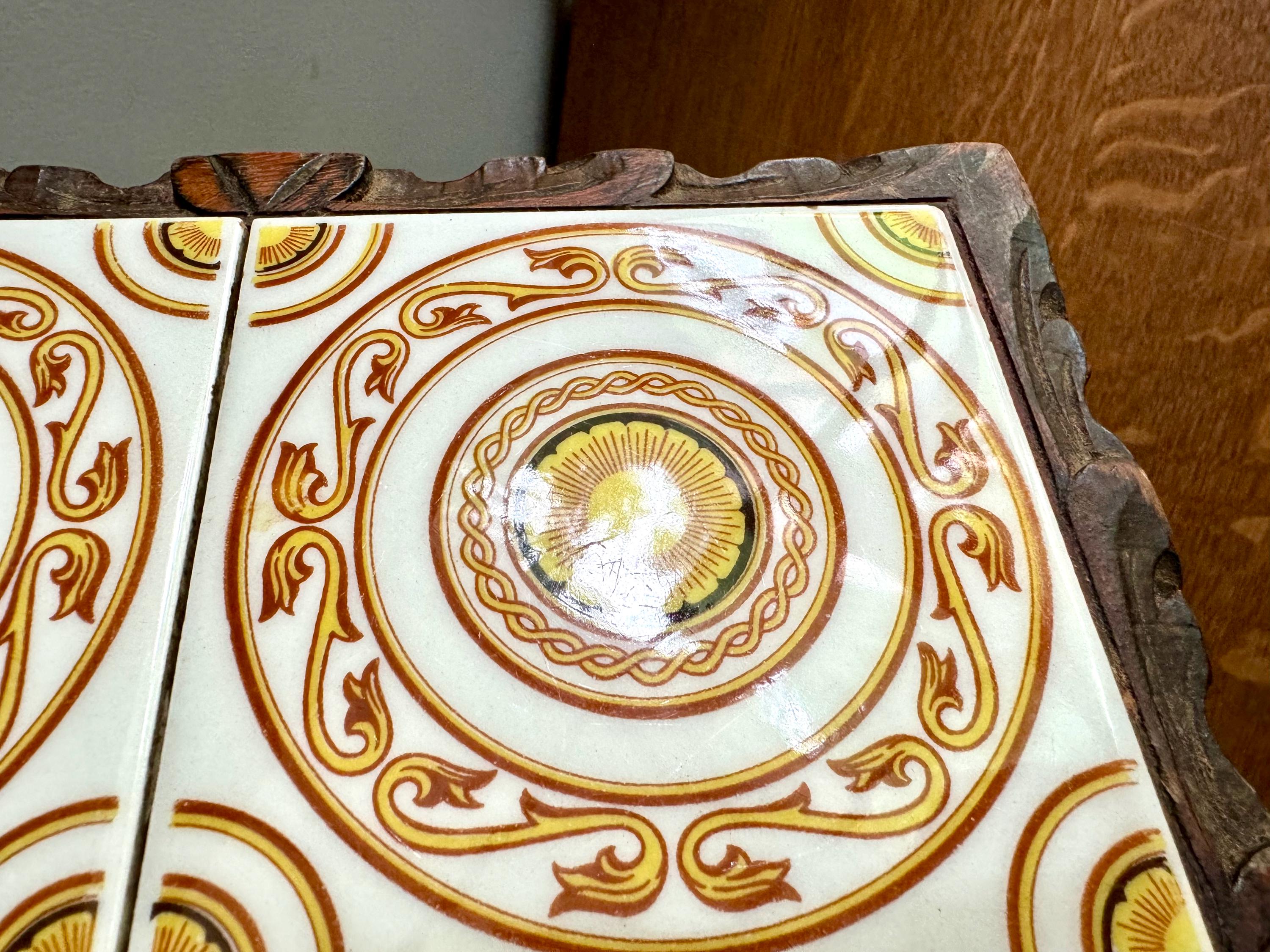 Mexican Tile Square Trivet | Vintage Dal-Tile Tile Trivet Tray | Hand Carved Wood and Mexican Tile Tray | Tile Hot Tray Stand