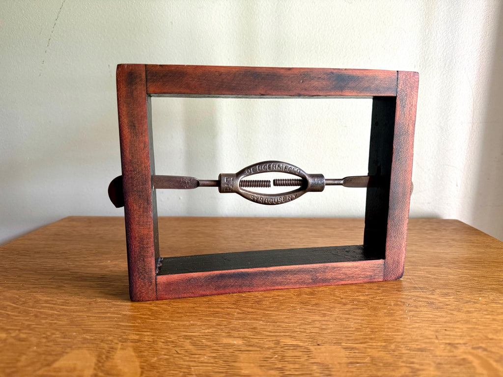 Antique Deboer Mfg. Bed Rail Clamp Block | Deboer Dovetailed Wood Block Clamp | Primitive Bed Frame Tightener | Stamped Bedstead Turnbuckle