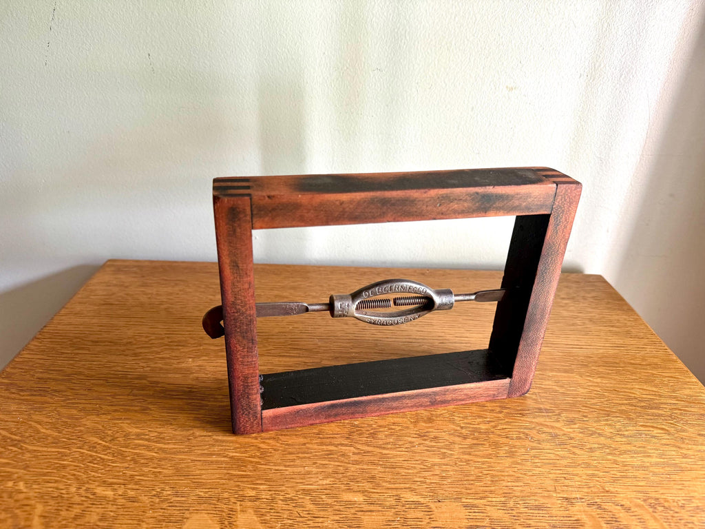 Antique Deboer Mfg. Bed Rail Clamp Block | Deboer Dovetailed Wood Block Clamp | Primitive Bed Frame Tightener | Stamped Bedstead Turnbuckle