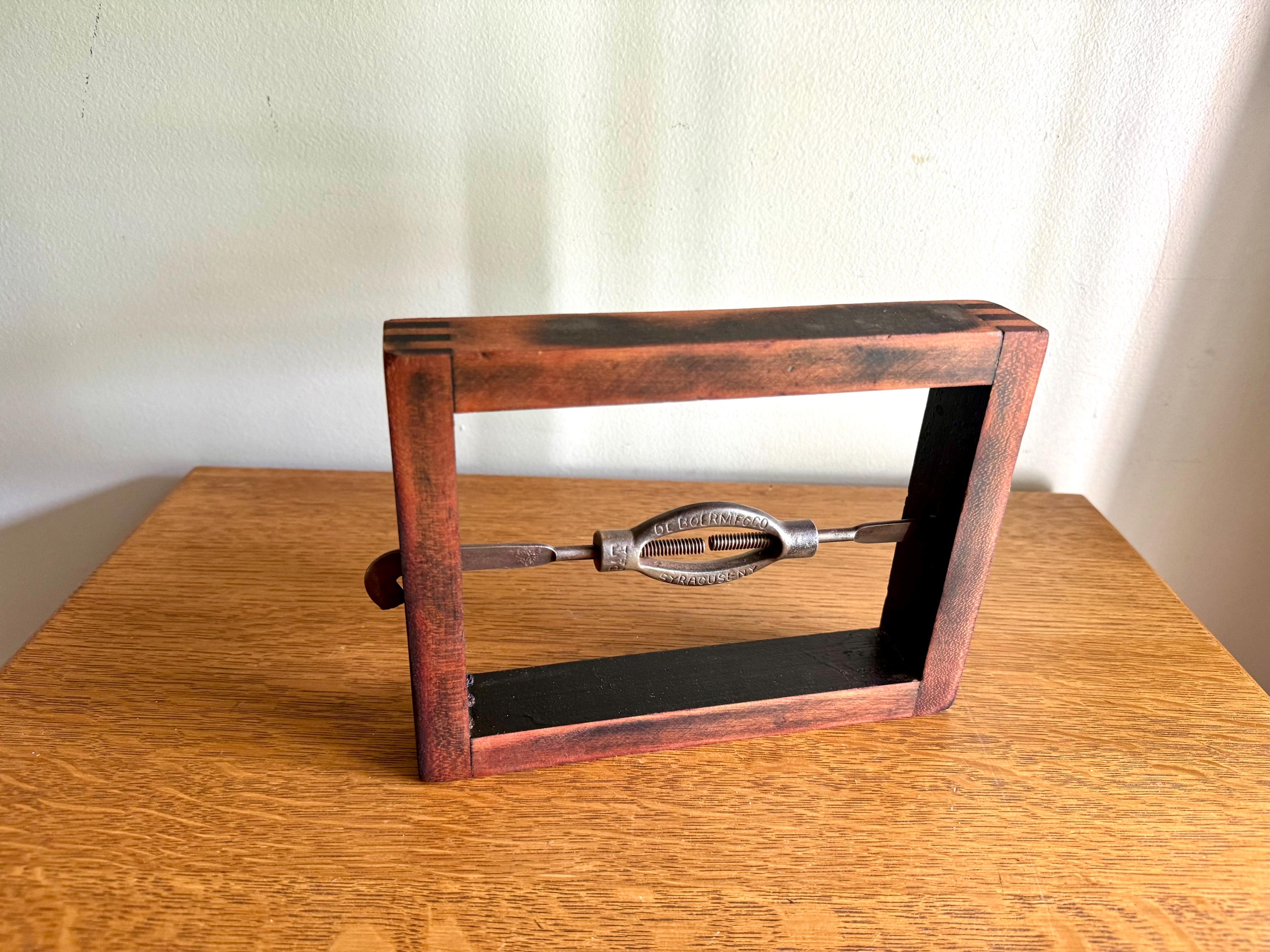 Antique Deboer Mfg. Bed Rail Clamp Block | Deboer Dovetailed Wood Block Clamp | Primitive Bed Frame Tightener | Stamped Bedstead Turnbuckle