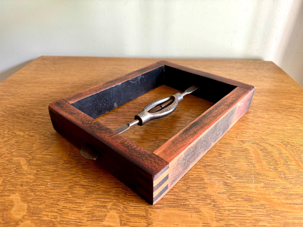 Antique Deboer Mfg. Bed Rail Clamp Block | Deboer Dovetailed Wood Block Clamp | Primitive Bed Frame Tightener | Stamped Bedstead Turnbuckle