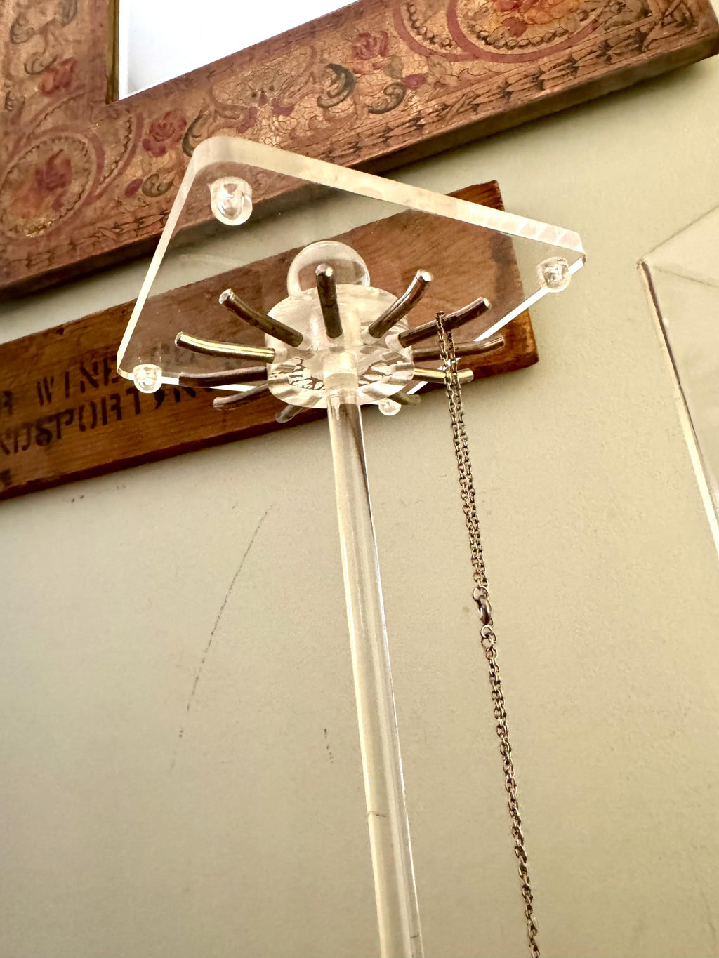 Vtg Acrylic Necklace Stand | Clear Acrylic Hanging Necklace Display | Clear Lucite Style Necklace Display