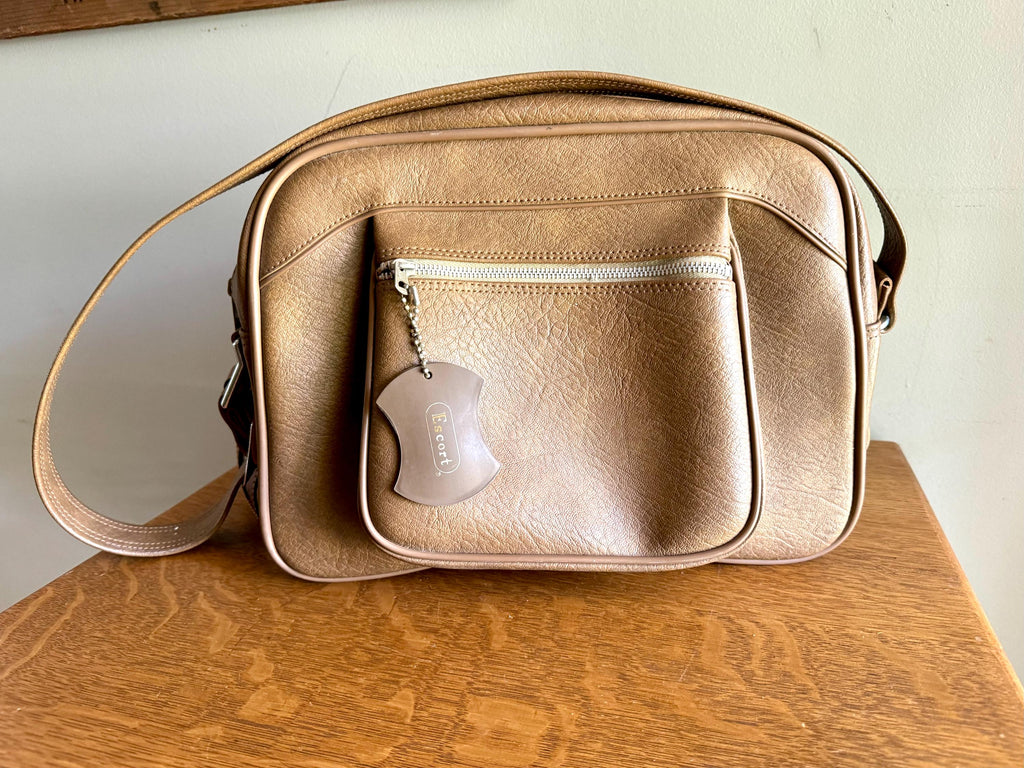 Vtg Brown Escort Shoulder Bag | Brown Vinyl Escort Travel Bag | Vinyl Weekend Bag | Brown Vinyl Shoulder Bag | 60's Vinyl Bag