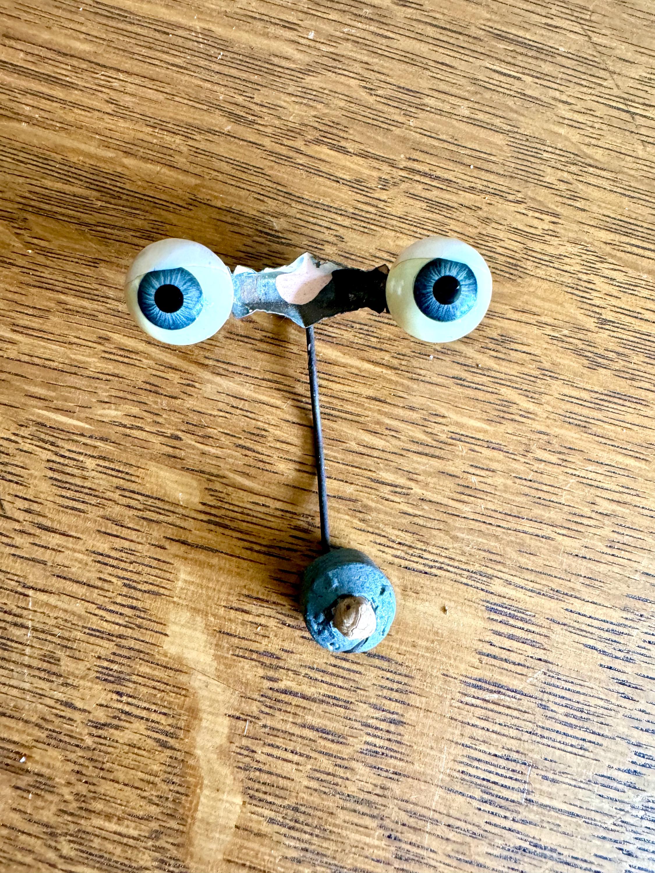 Antique Blue Sleepy Glass Eyes | Glass Doll Eyes | Glass Baby Doll Eyes 2 1/2" wide 3/4" Dia. Eyes with Rocker | Baby Doll Rocker Eyes