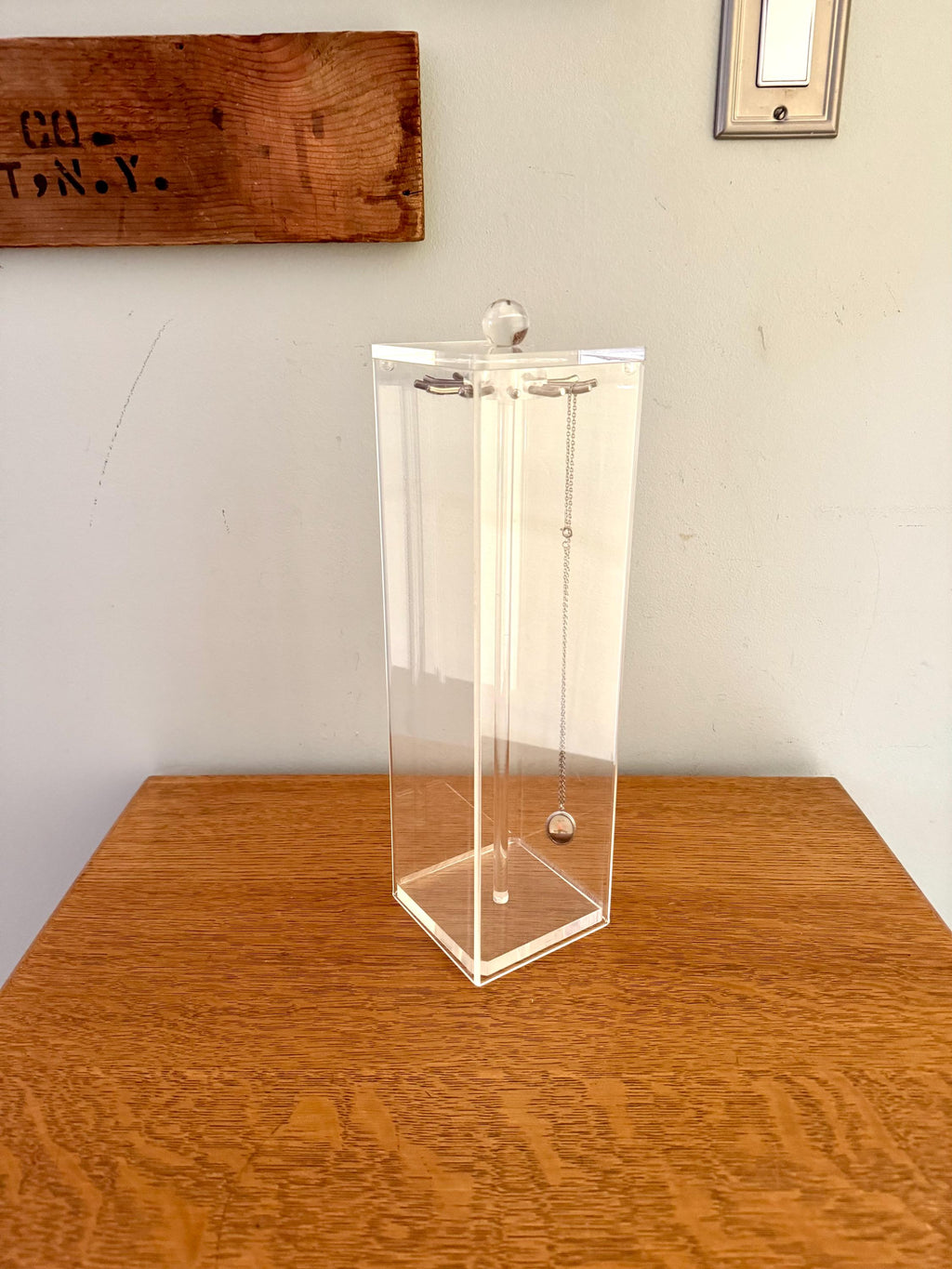 Vtg Acrylic Necklace Stand | Clear Acrylic Hanging Necklace Display | Clear Lucite Style Necklace Display