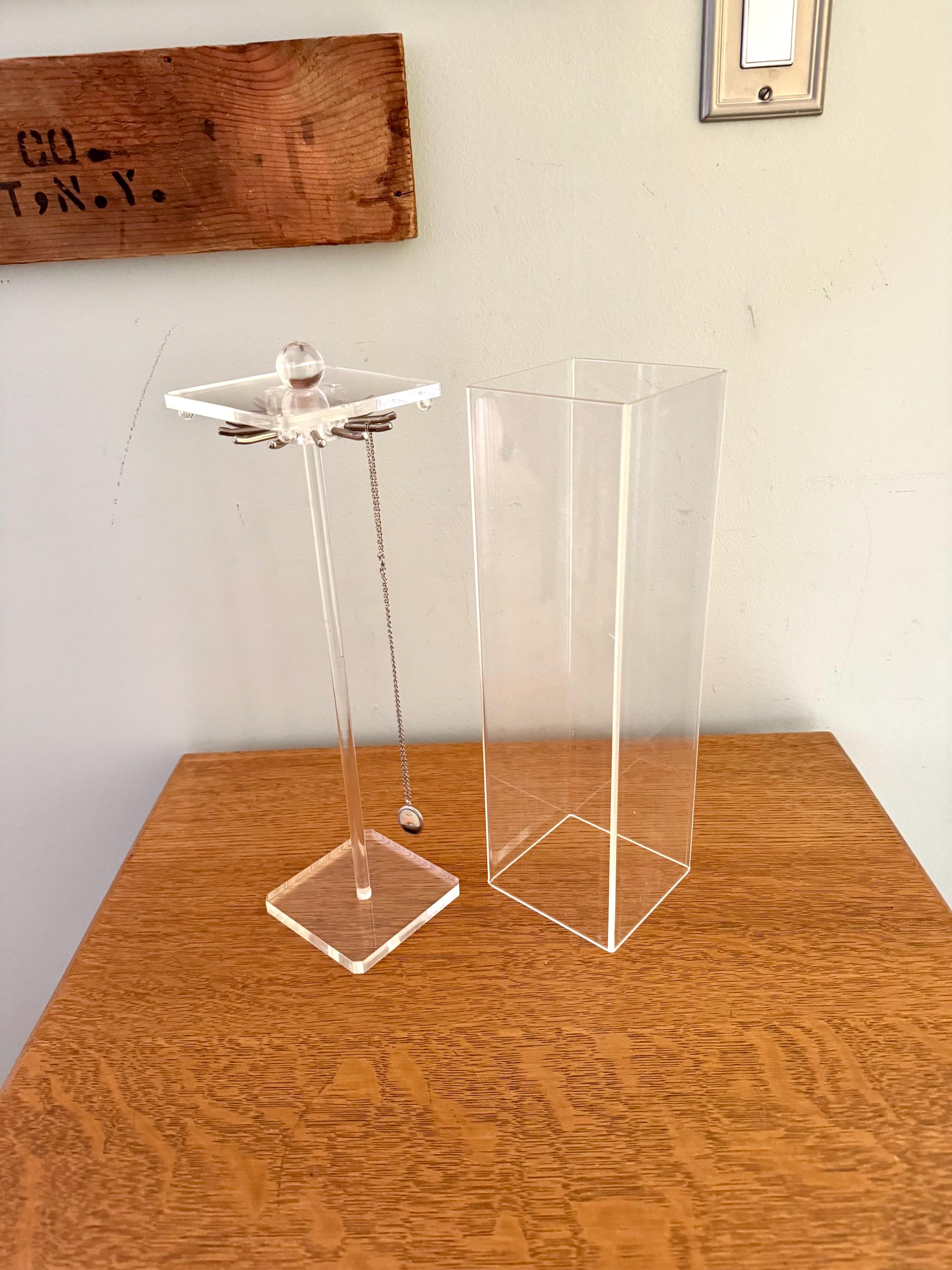 Vtg Acrylic Necklace Stand | Clear Acrylic Hanging Necklace Display | Clear Lucite Style Necklace Display