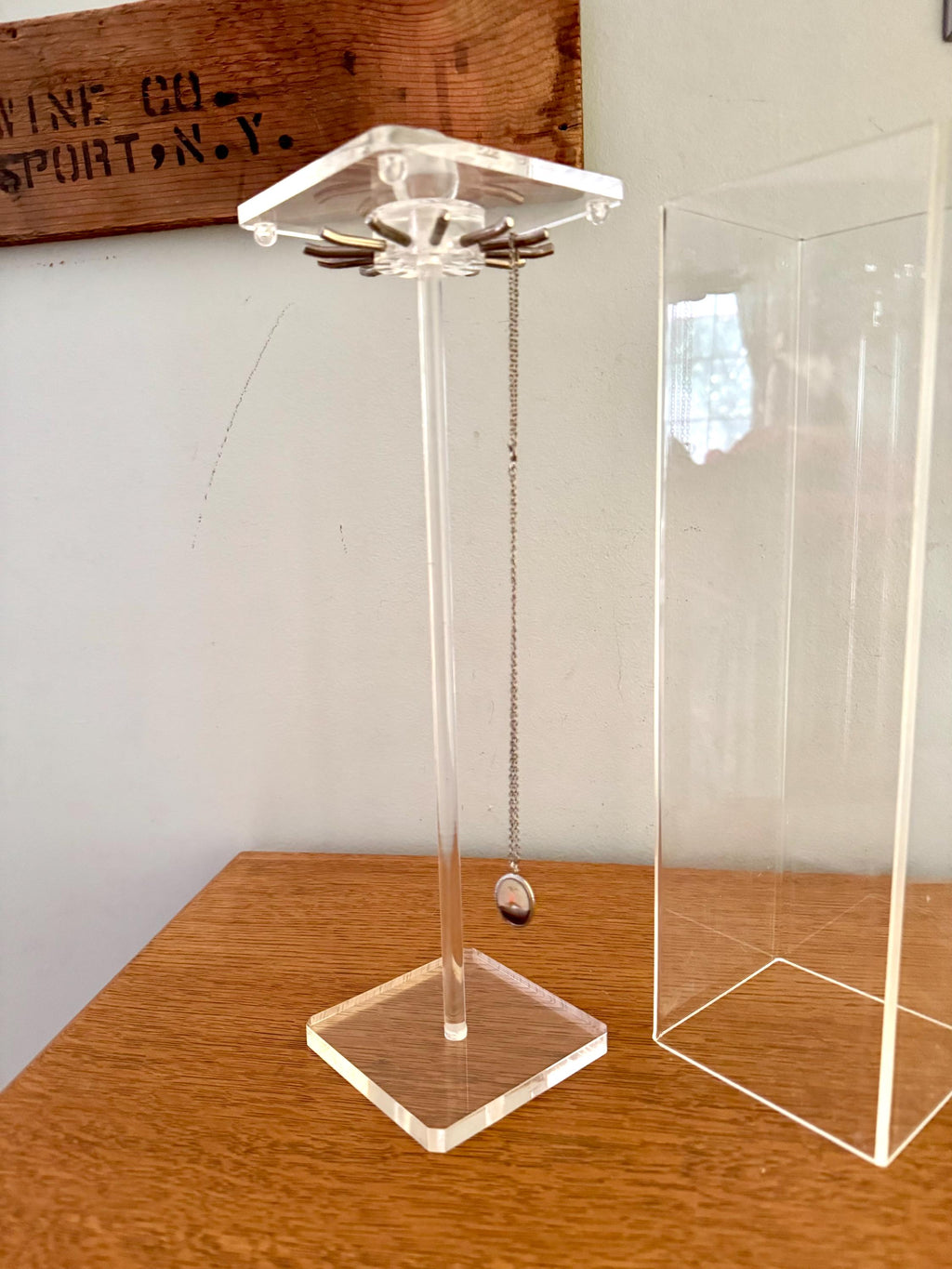 Vtg Acrylic Necklace Stand | Clear Acrylic Hanging Necklace Display | Clear Lucite Style Necklace Display