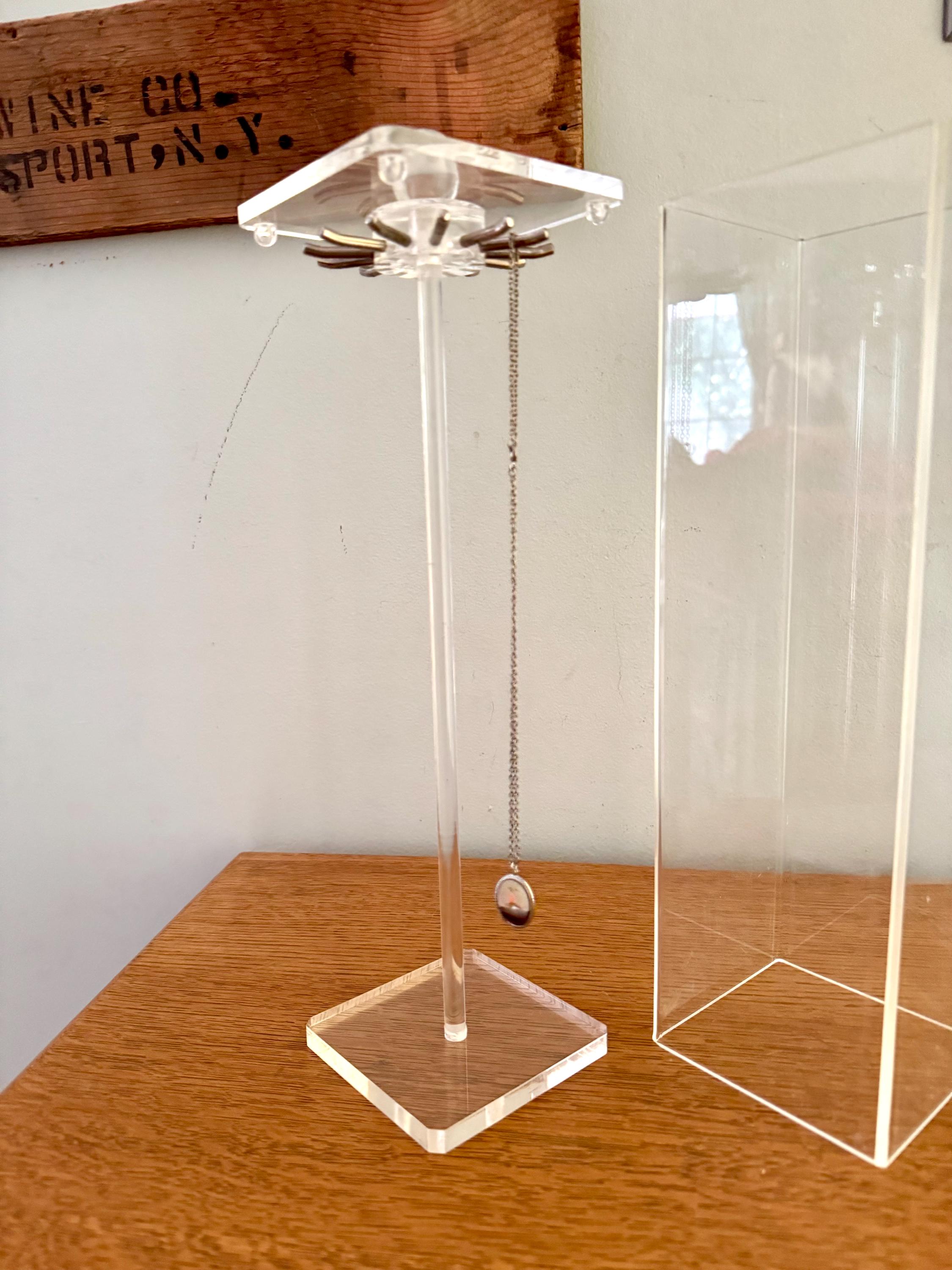 Vtg Acrylic Necklace Stand | Clear Acrylic Hanging Necklace Display | Clear Lucite Style Necklace Display