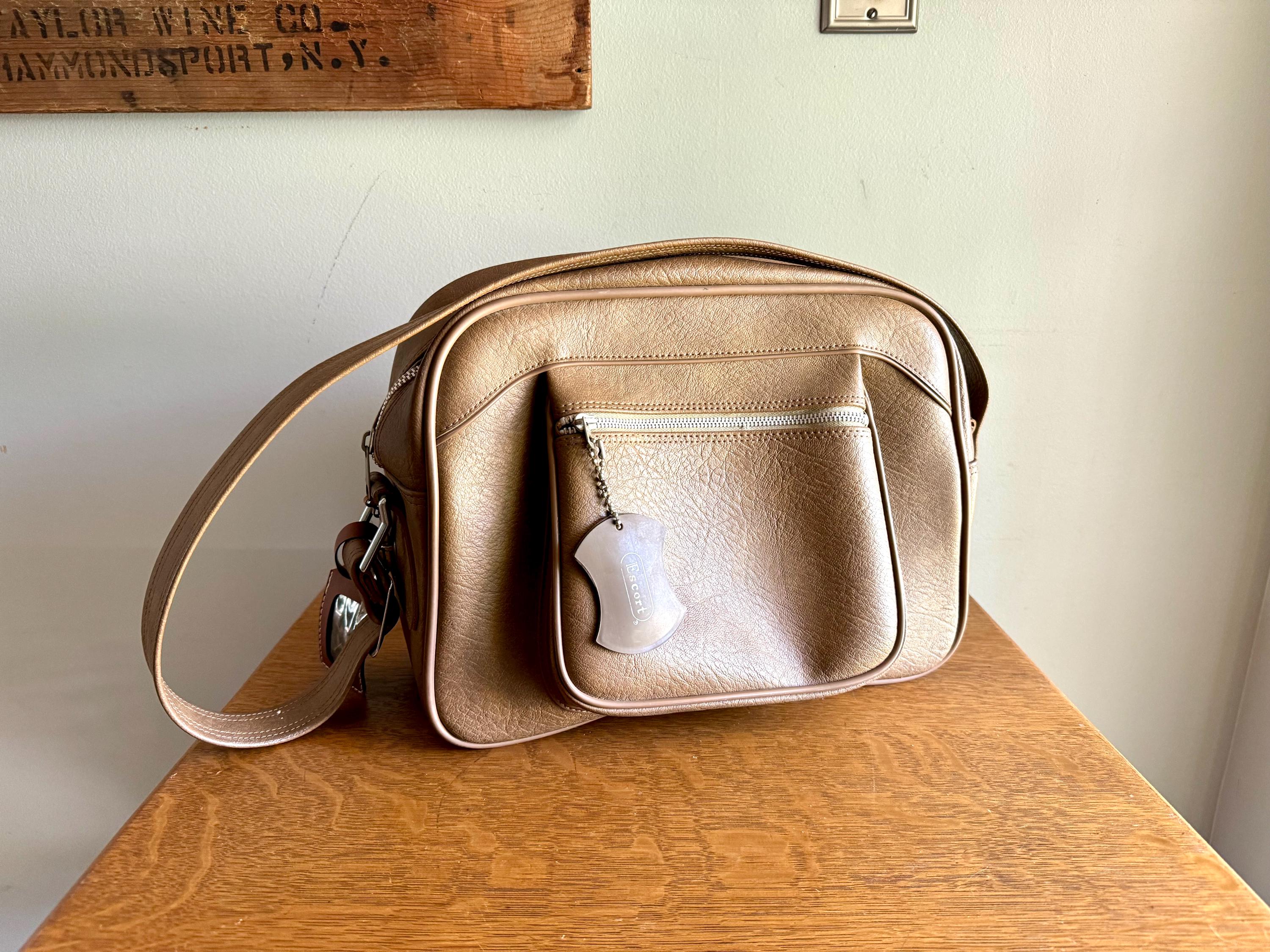 Vtg Brown Escort Shoulder Bag | Brown Vinyl Escort Travel Bag | Vinyl Weekend Bag | Brown Vinyl Shoulder Bag | 60's Vinyl Bag