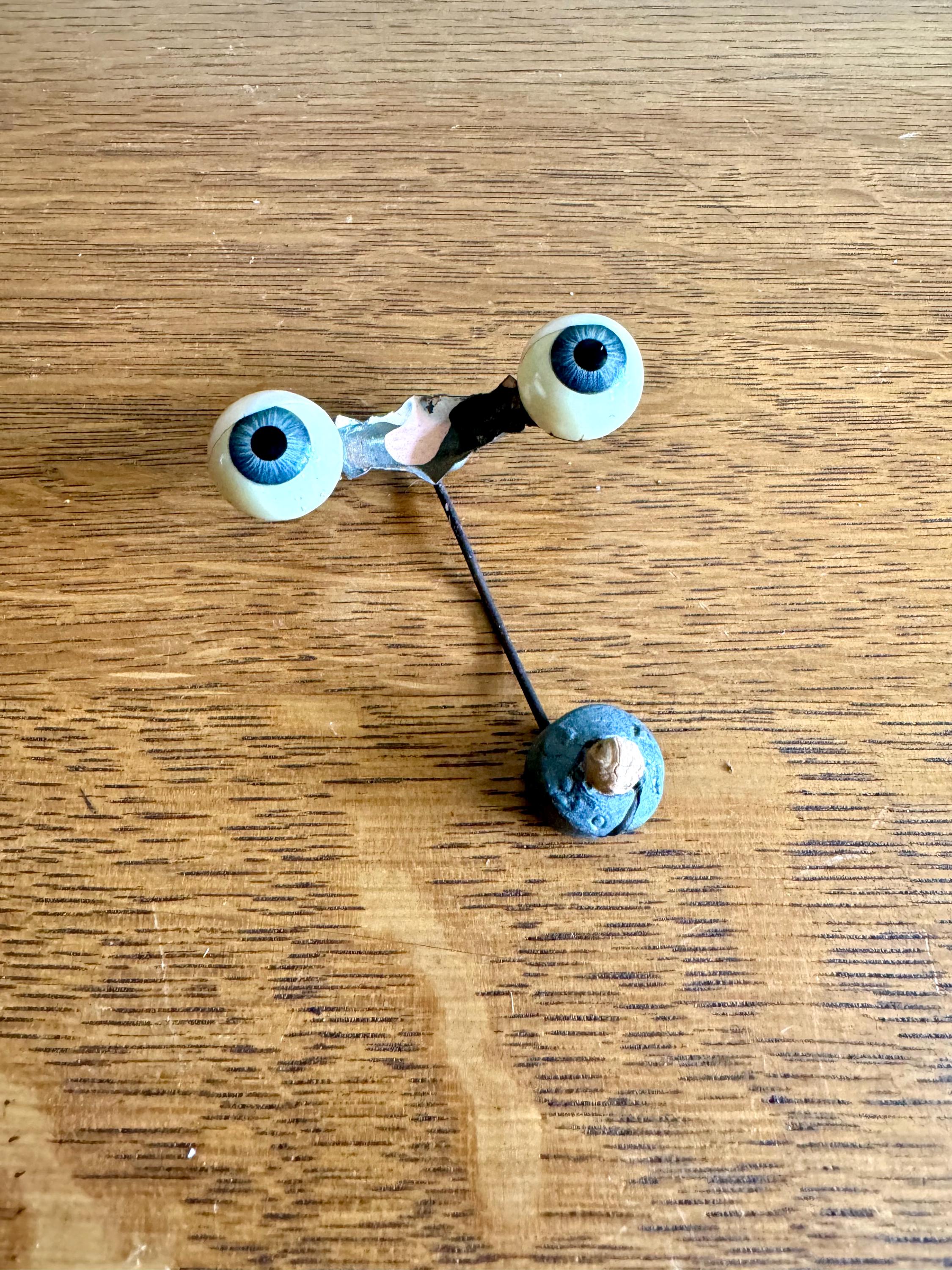 Antique Blue Sleepy Glass Eyes | Glass Doll Eyes | Glass Baby Doll Eyes 2 1/2" wide 3/4" Dia. Eyes with Rocker | Baby Doll Rocker Eyes