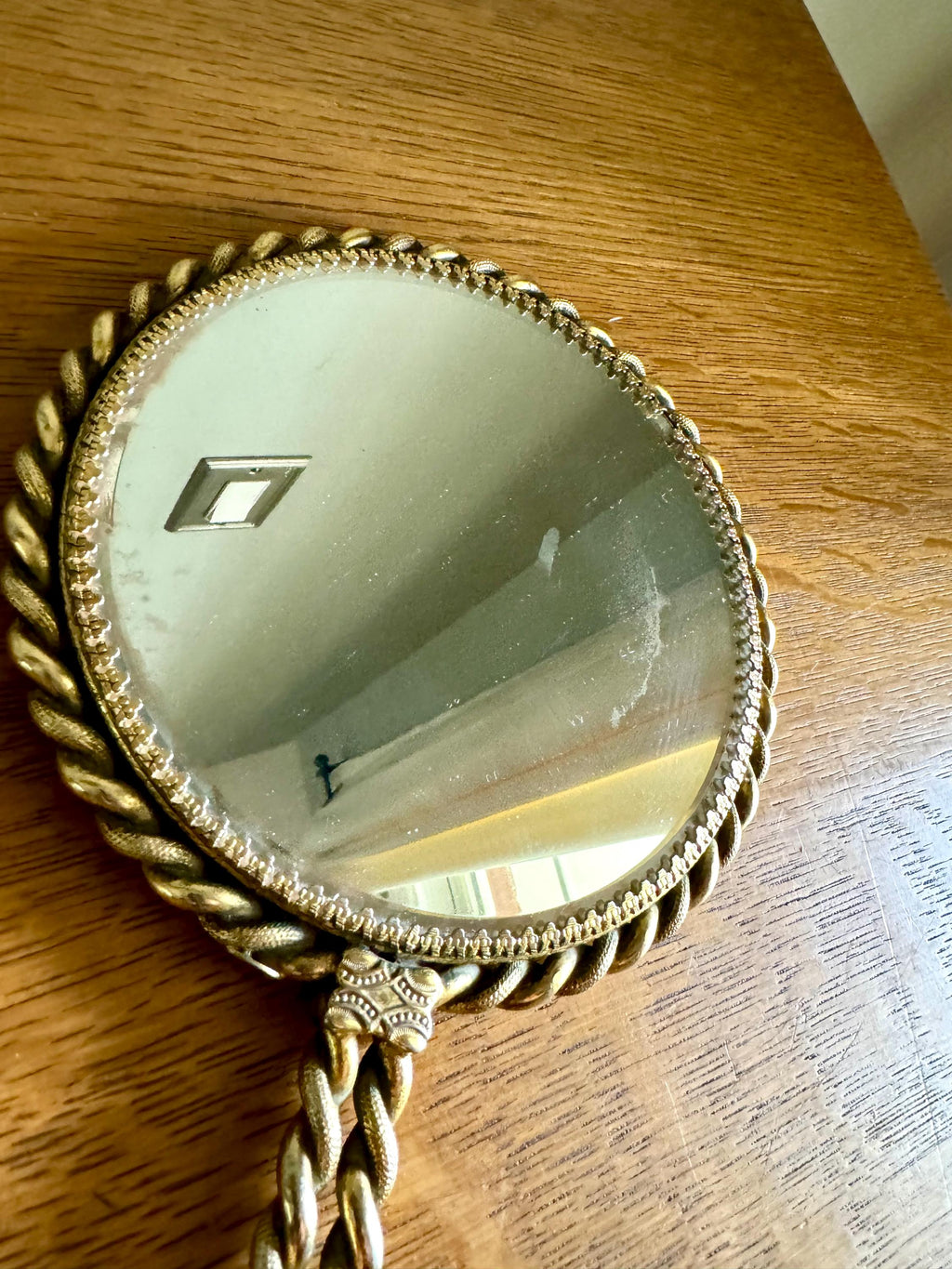 Vtg Stylebuilt Gold Rope Style Hand Mirror | Gold Gilded Double Sided Vanity Mirror | Ornate Magnifying Gold Rope Hand Mirror