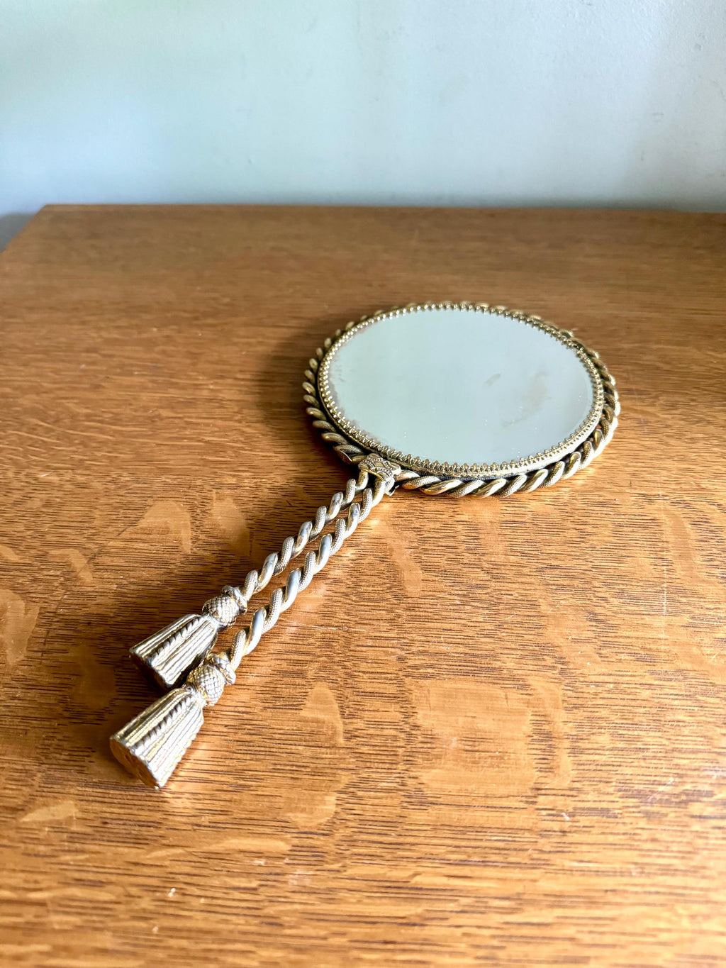 Vtg Stylebuilt Gold Rope Style Hand Mirror | Gold Gilded Double Sided Vanity Mirror | Ornate Magnifying Gold Rope Hand Mirror