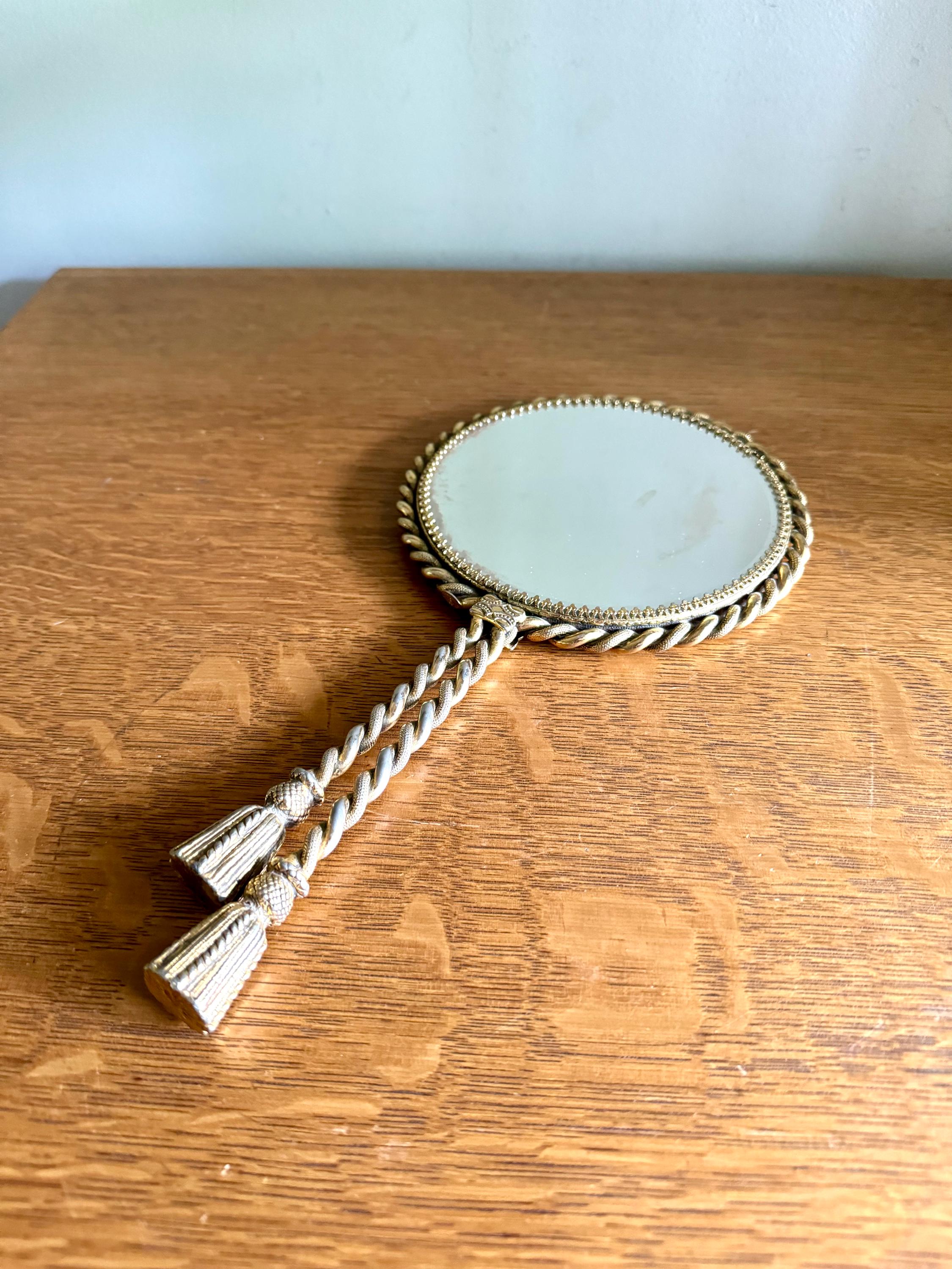 Vtg Stylebuilt Gold Rope Style Hand Mirror | Gold Gilded Double Sided Vanity Mirror | Ornate Magnifying Gold Rope Hand Mirror