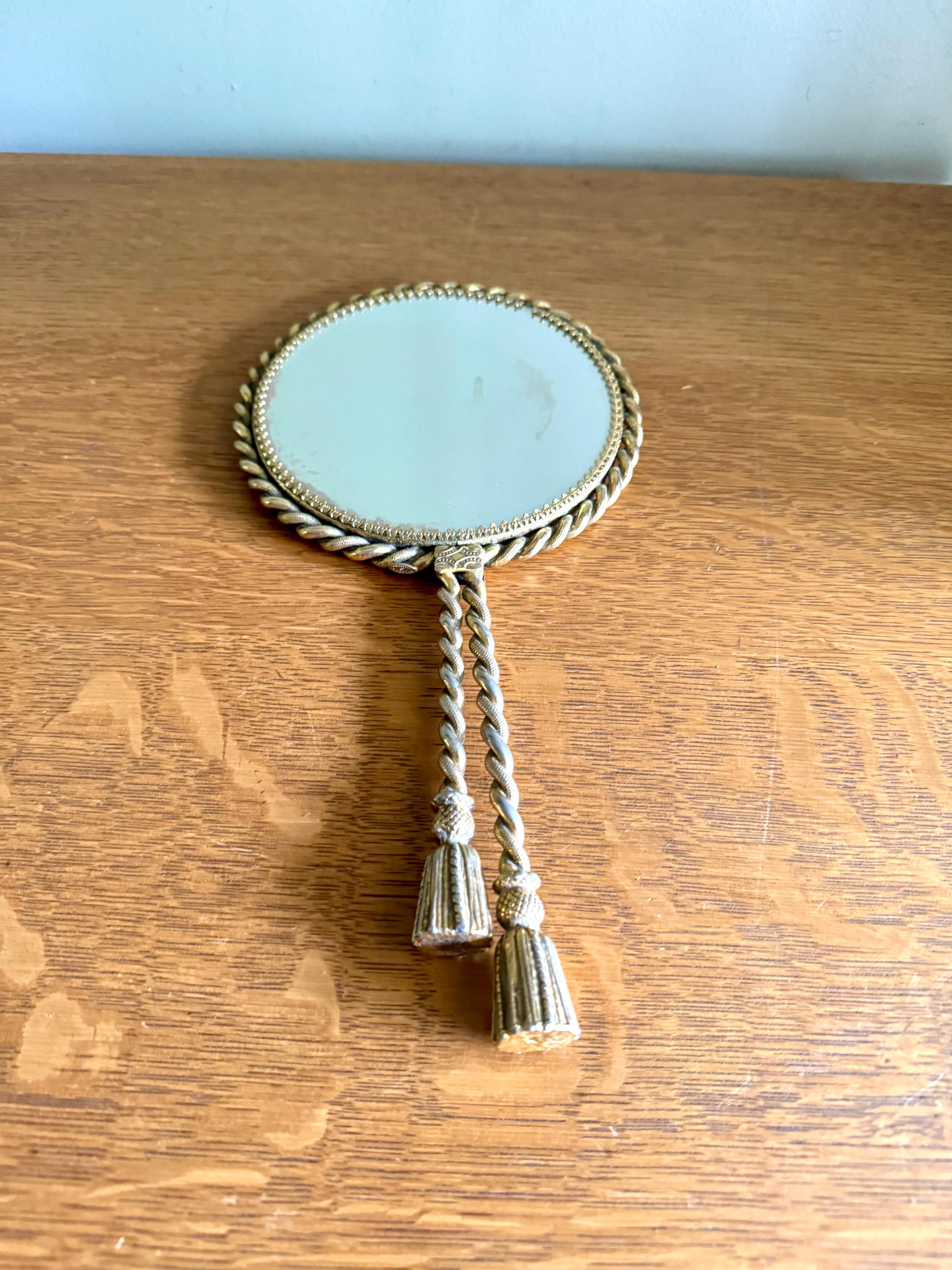 Vtg Stylebuilt Gold Rope Style Hand Mirror | Gold Gilded Double Sided Vanity Mirror | Ornate Magnifying Gold Rope Hand Mirror