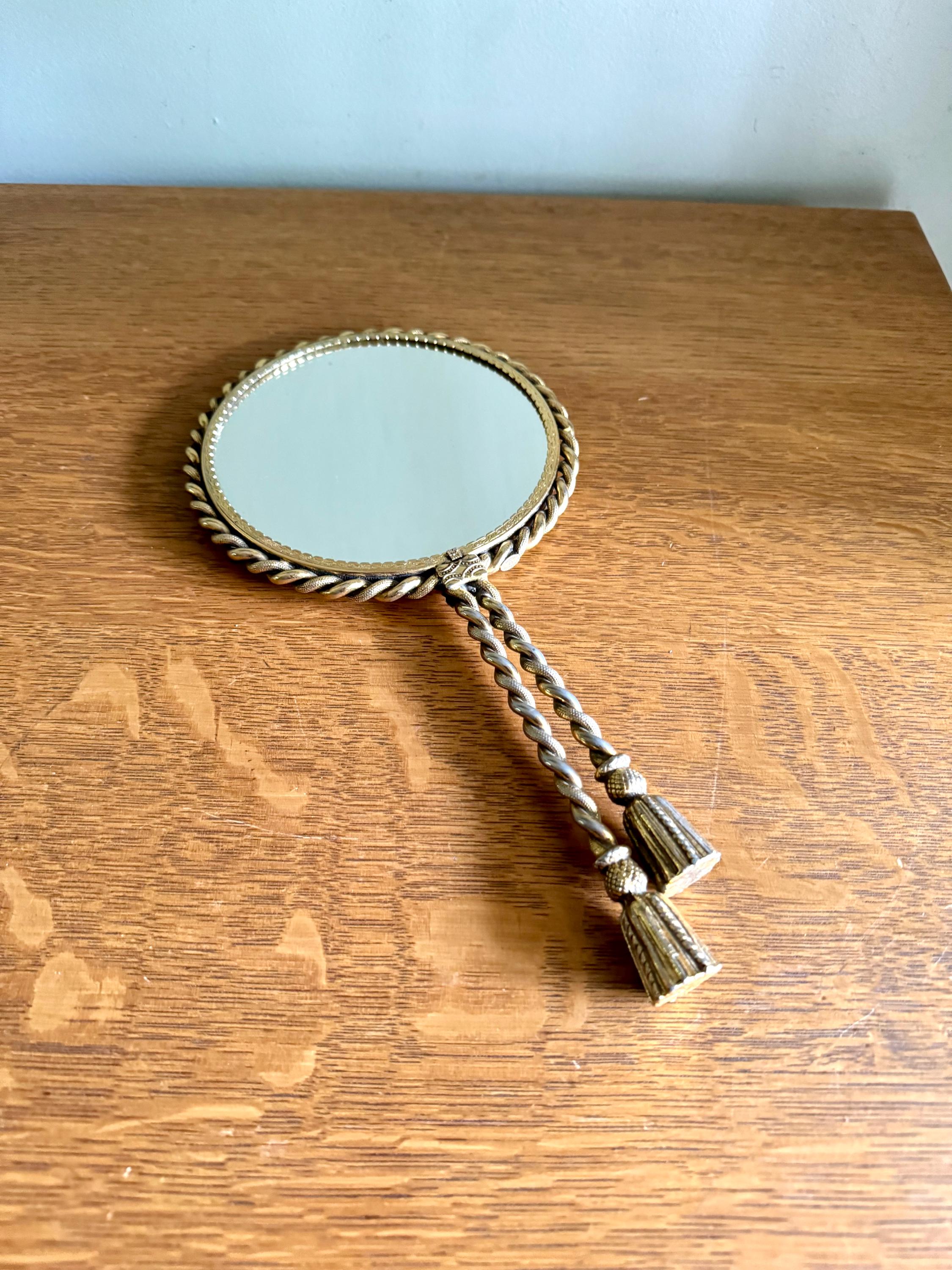 Vtg Stylebuilt Gold Rope Style Hand Mirror | Gold Gilded Double Sided Vanity Mirror | Ornate Magnifying Gold Rope Hand Mirror